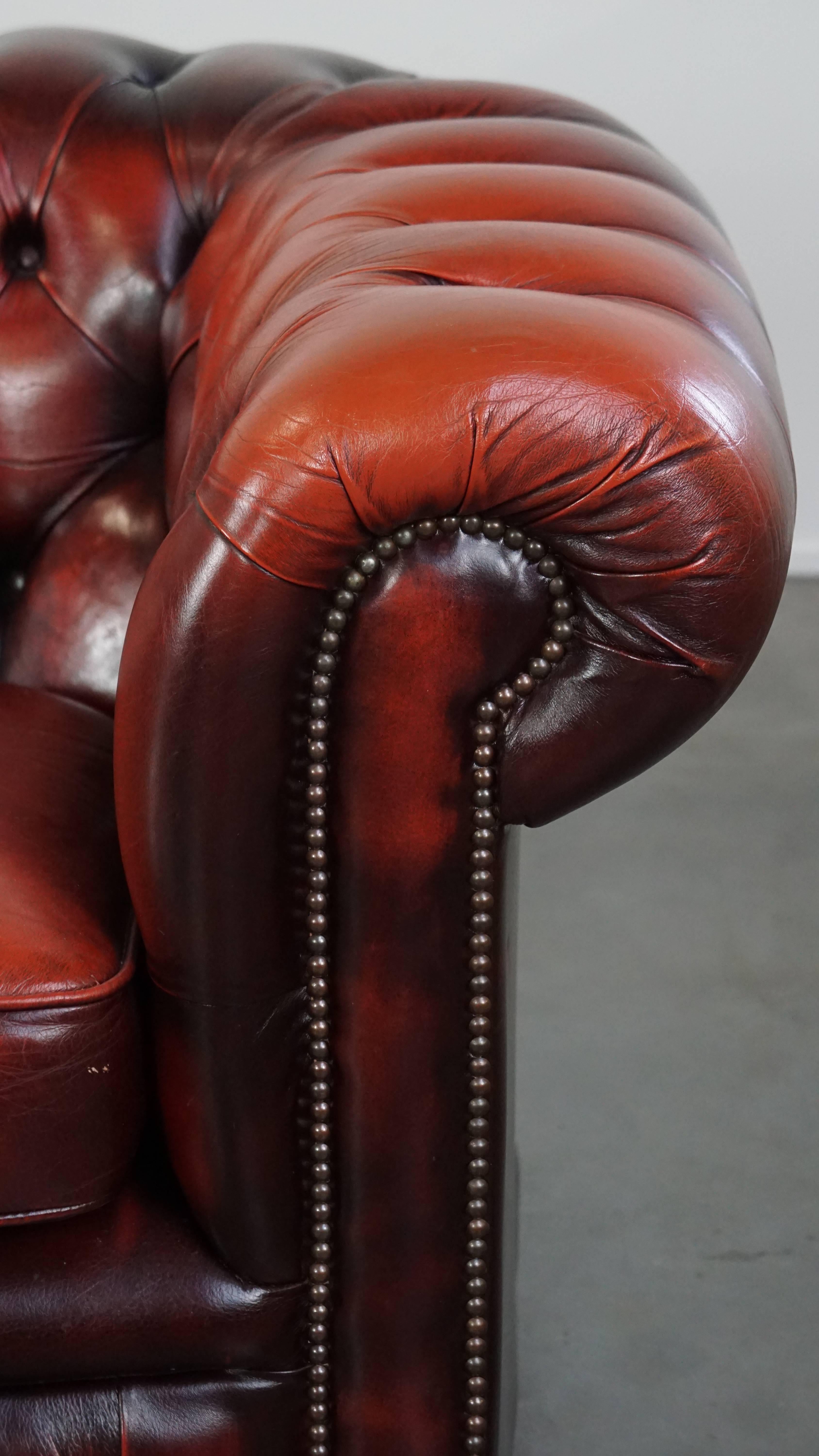 Magnifique canapé anglais chesterfield rouge à 2,5 places en cuir de vache en vente 6