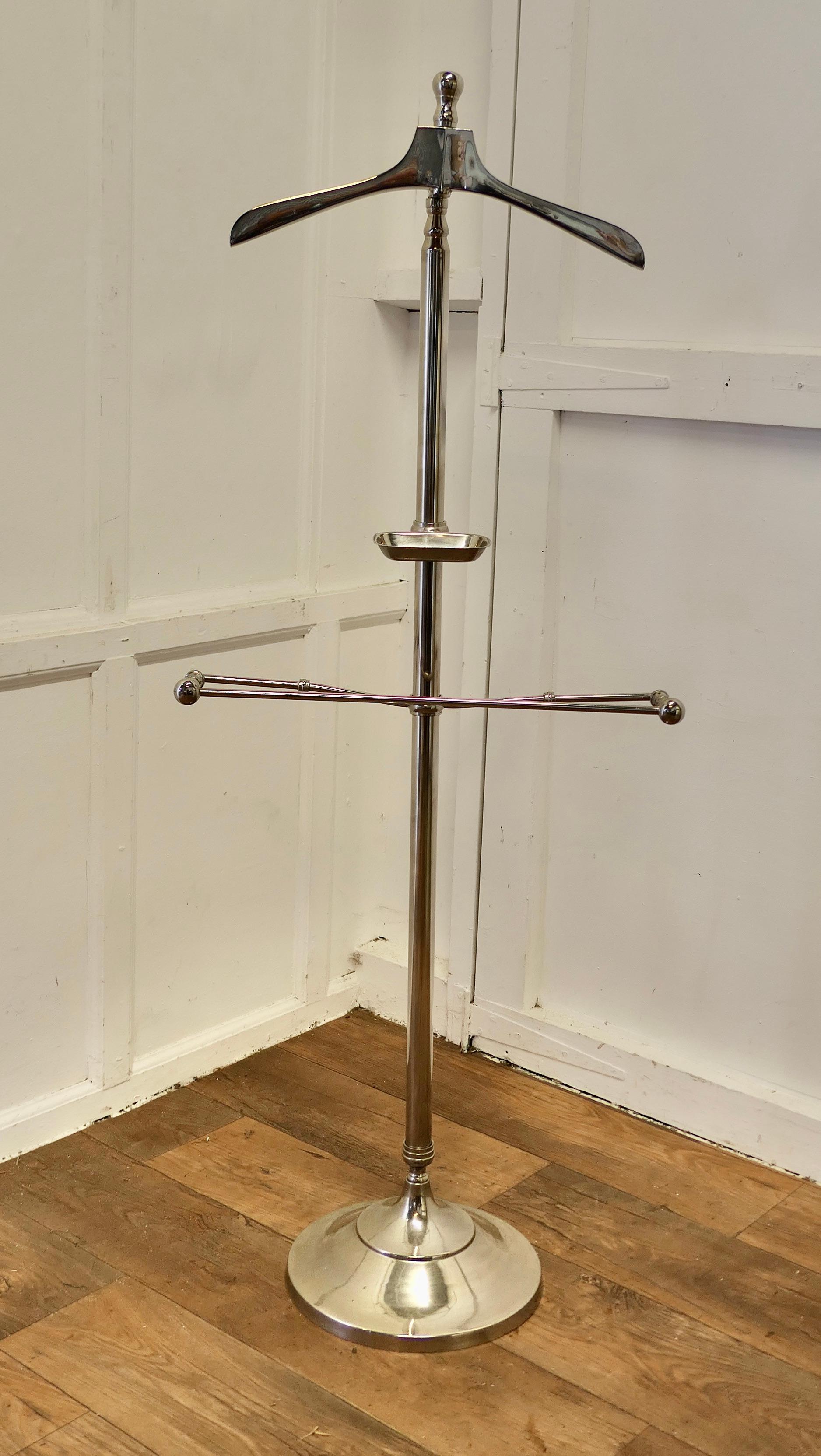 Stylish Retro Chrome Valet, Suit Hanger, Mannequin

The Valet is a good quality piece, the hanger or clothes stand is in chrome, it will accommodate either jacket and trousers or even a dress and there is also a change tray and these spin  around as