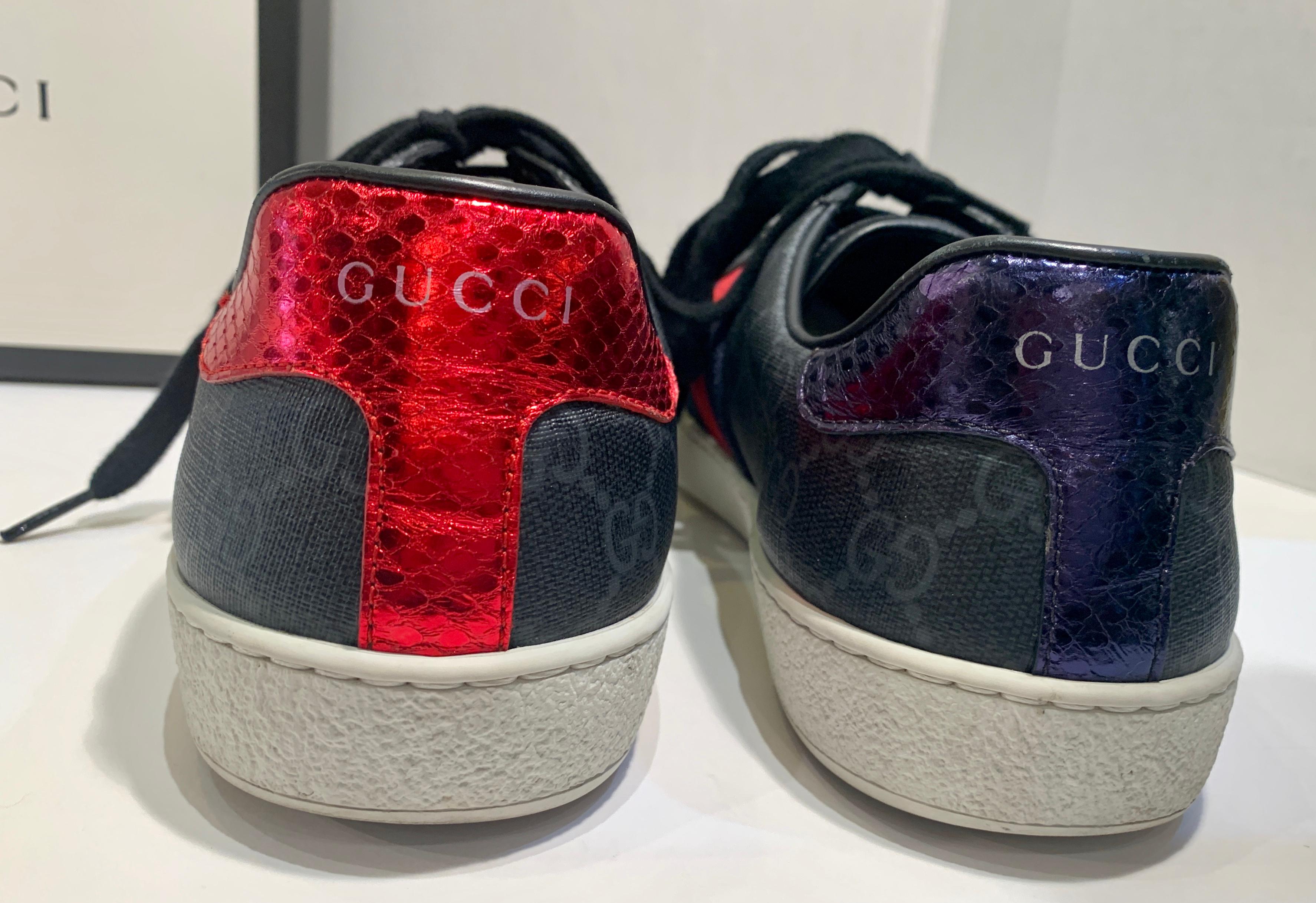 Black Stylish Retro GUCCI Ace GG Supreme Unisex Sneakers Size 7 Mens or Size 9 Womens