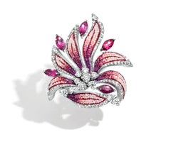 Sicis Jewels 18kt White Gold Micro Mosaic Ring with Diamonds and Rubellite