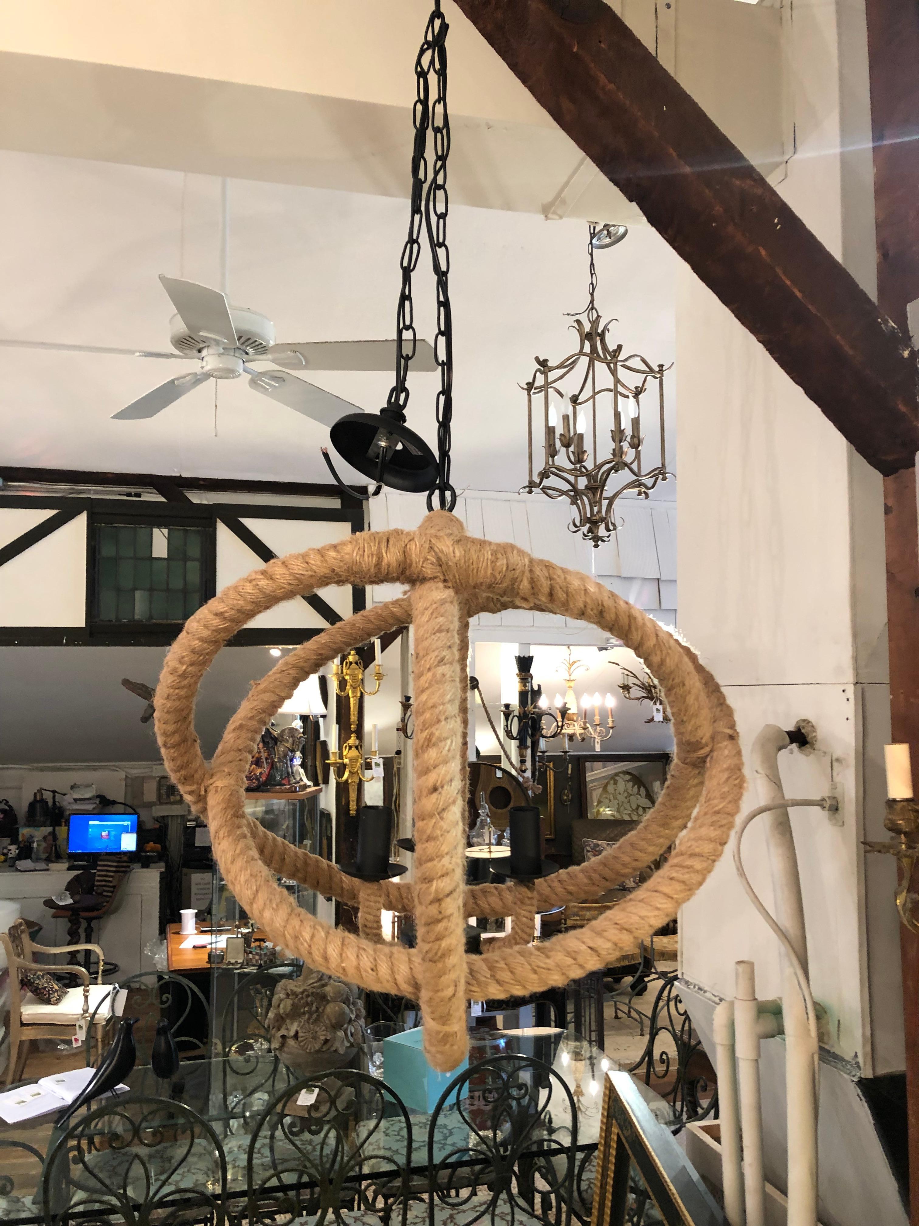Contemporary Stylish Rope Armillary Shaped Light Fixture Chandelier