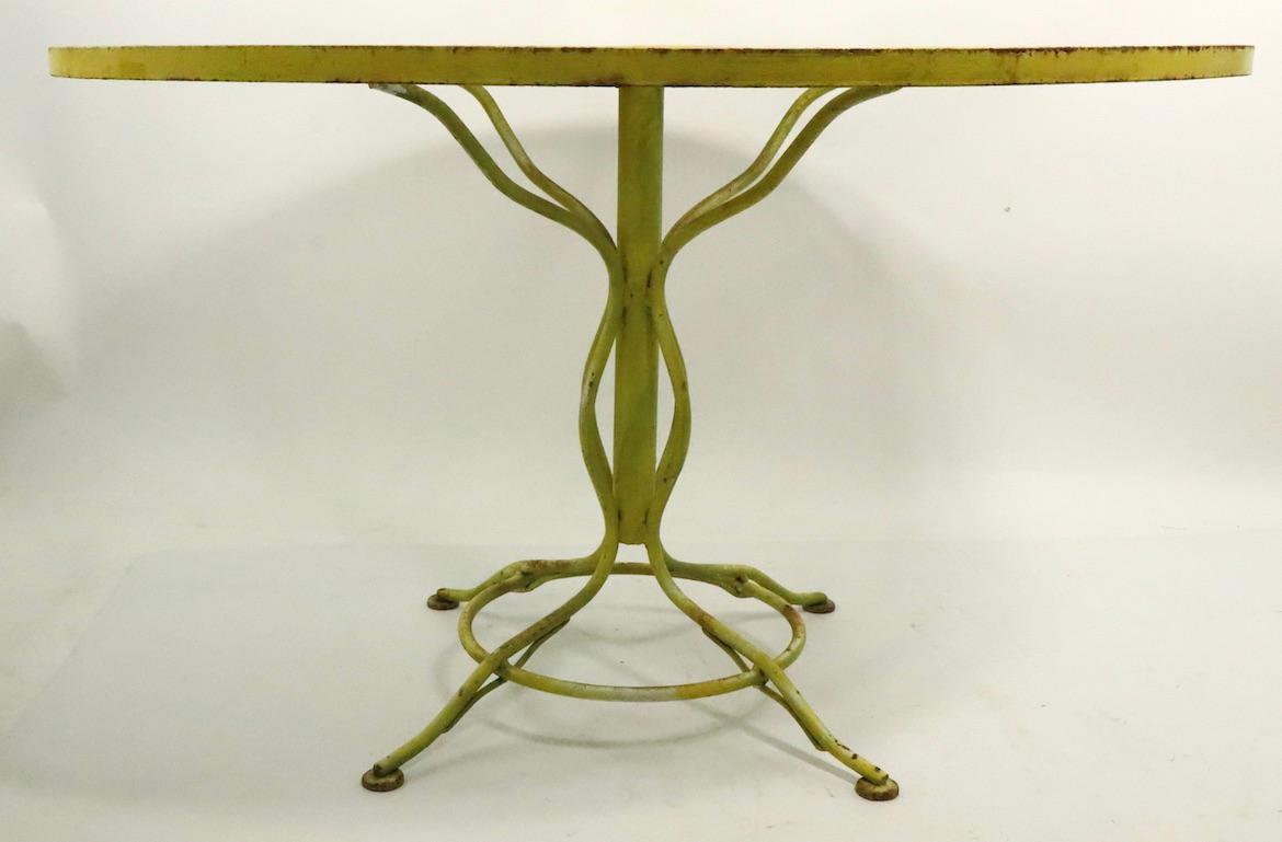 Stylish Round Wrought Iron and Metal Mesh Garden Patio Table by Woodard 1