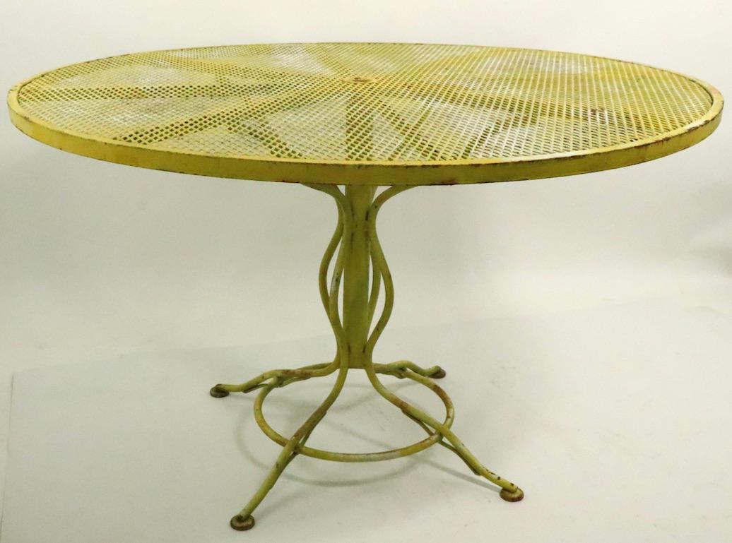 Stylish Round Wrought Iron and Metal Mesh Garden Patio Table by Woodard 2