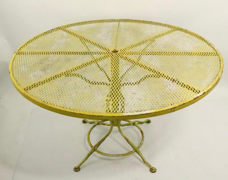 Stylish Round Wrought Iron and Metal Mesh Garden Patio Table by Woodard