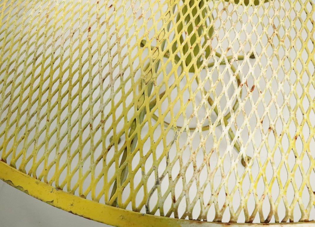 Mid-Century Modern Stylish Round Wrought Iron and Metal Mesh Garden Patio Table by Woodard