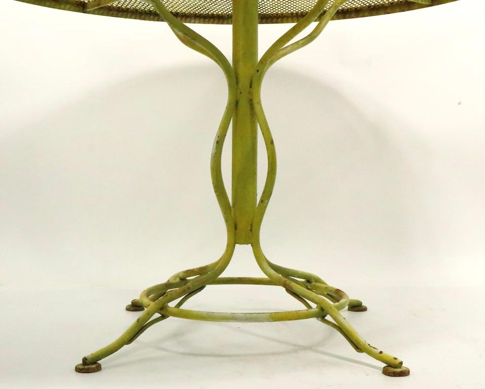 American Stylish Round Wrought Iron and Metal Mesh Garden Patio Table by Woodard