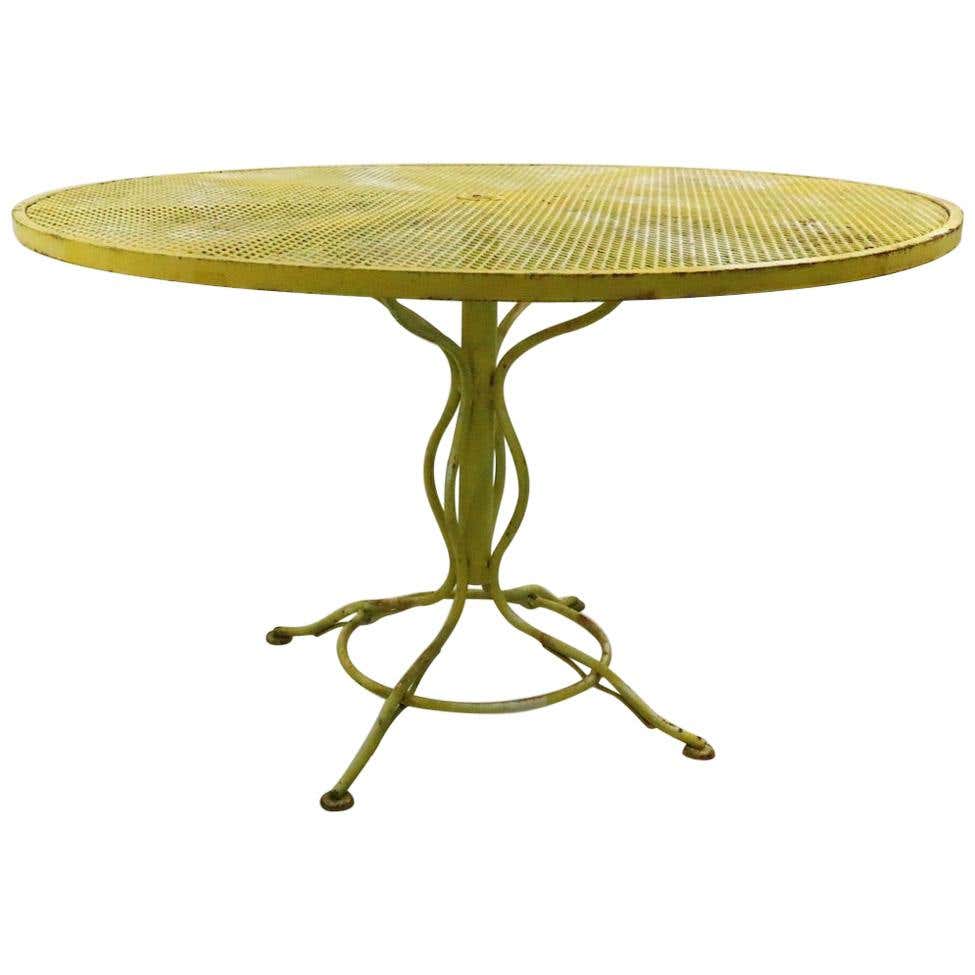 Stylish Round Wrought Iron and Metal Mesh Garden Patio Table by Woodard ...