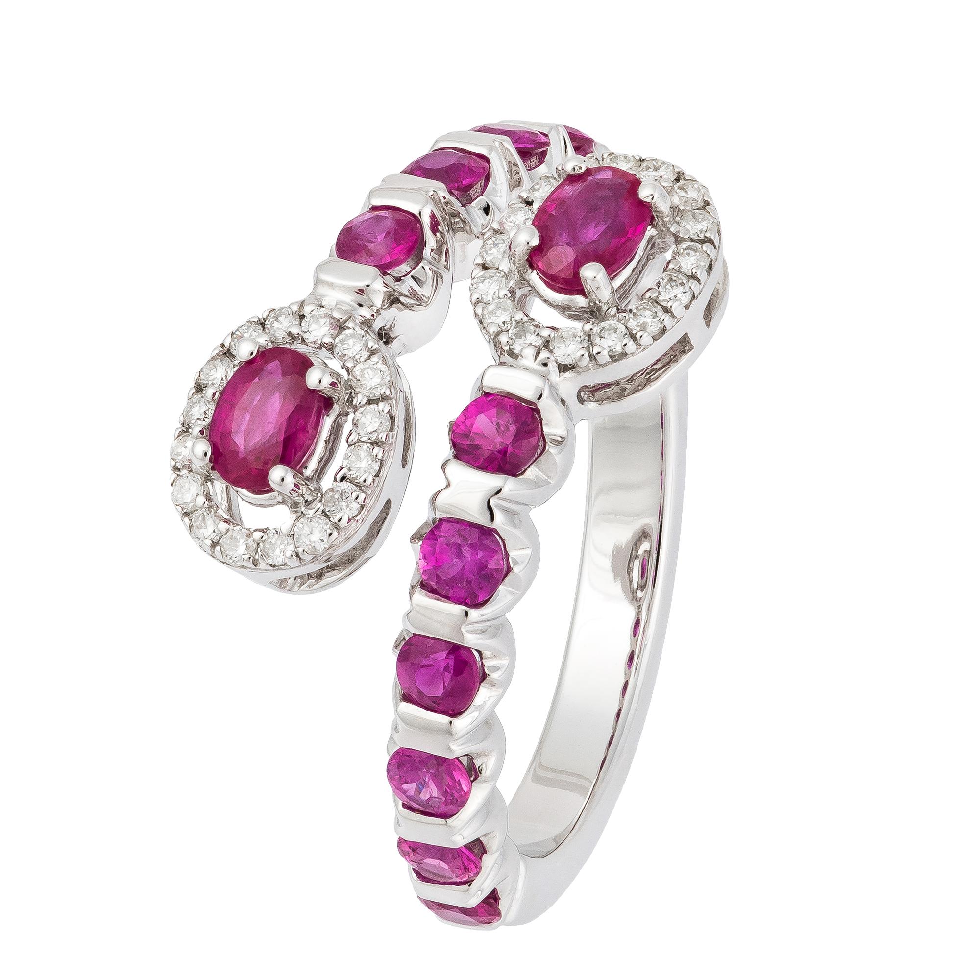 Für sie ein stilvoller Rubin-Weiß-Diamant-Ring aus Weißgold 18K (Rundschliff) im Angebot