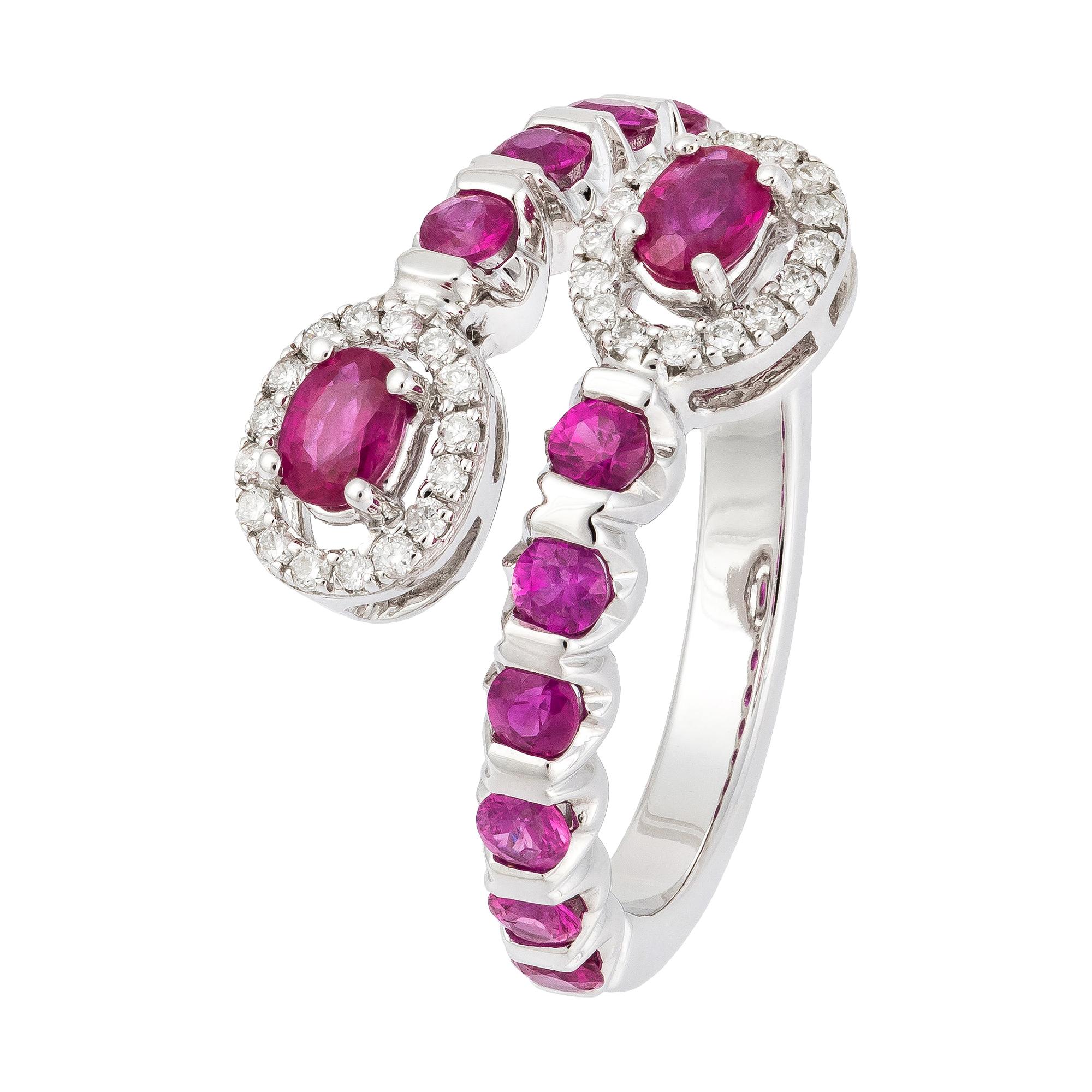 Stylish Ruby White Diamond White Gold 18K Ring for Her For Sale