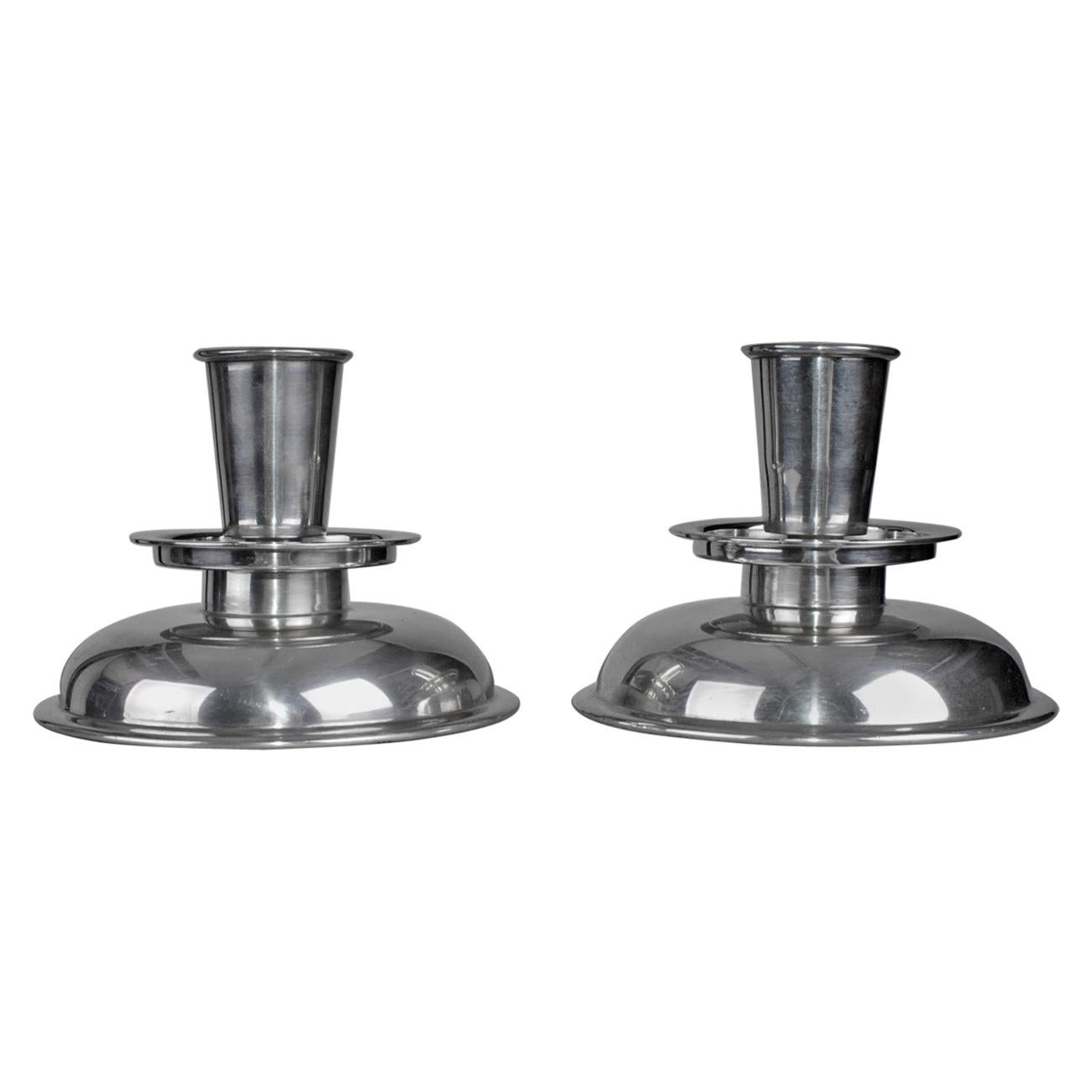 Stylish Scandinavian Art Deco Pewter Candlesticks, circa 1930