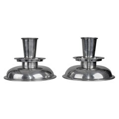 Stylish Scandinavian Art Deco Pewter Candlesticks, circa 1930