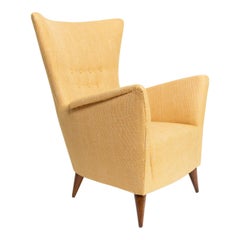 Stylish Scandinavian Upholstered Wing Back Lounge Chair in Gold Fabric