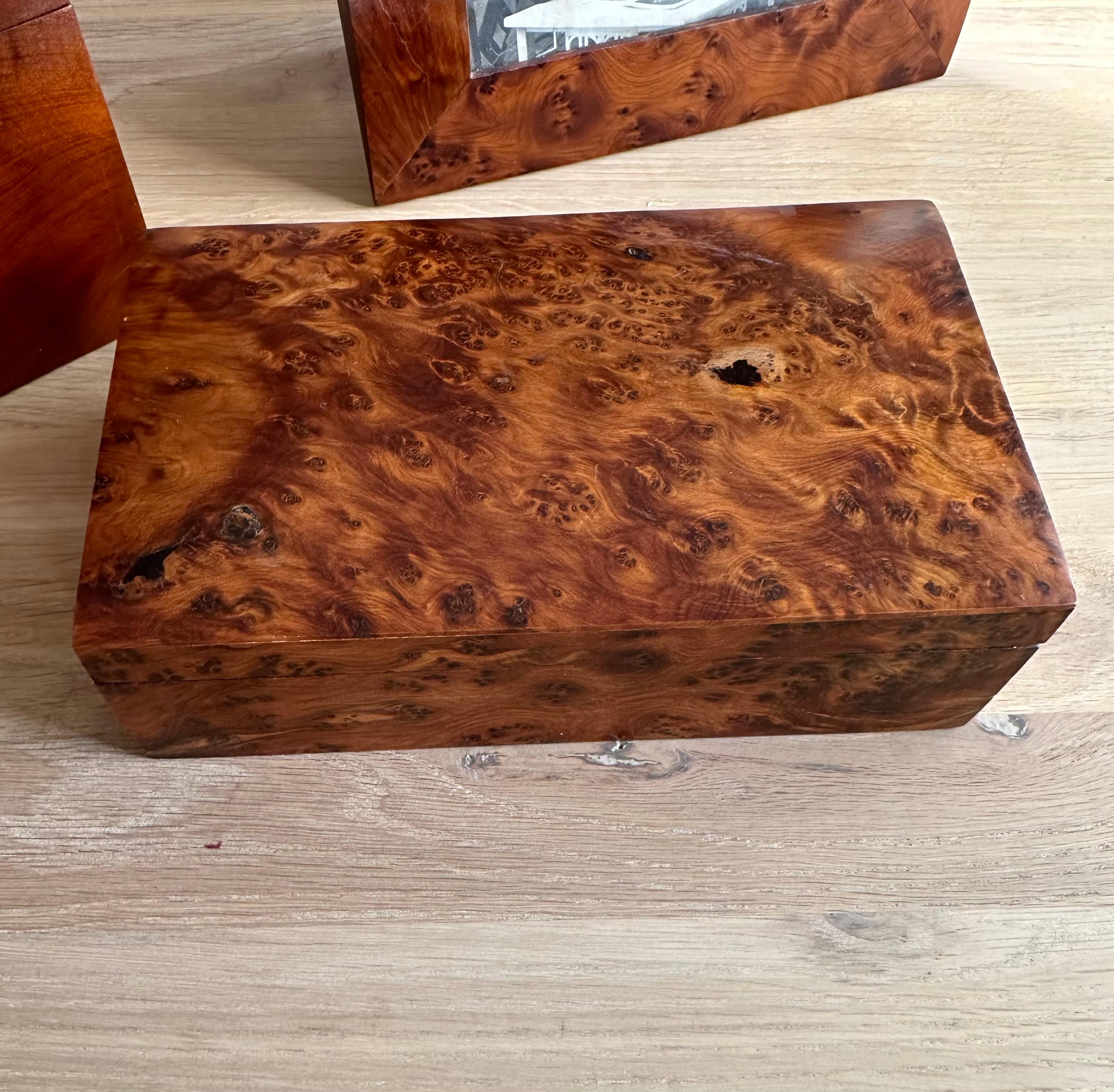 Elegante Juego De Madera De Burl / Burr Dos Cofres / Cajas Para Joyas Con Marco De Fotos en venta 1