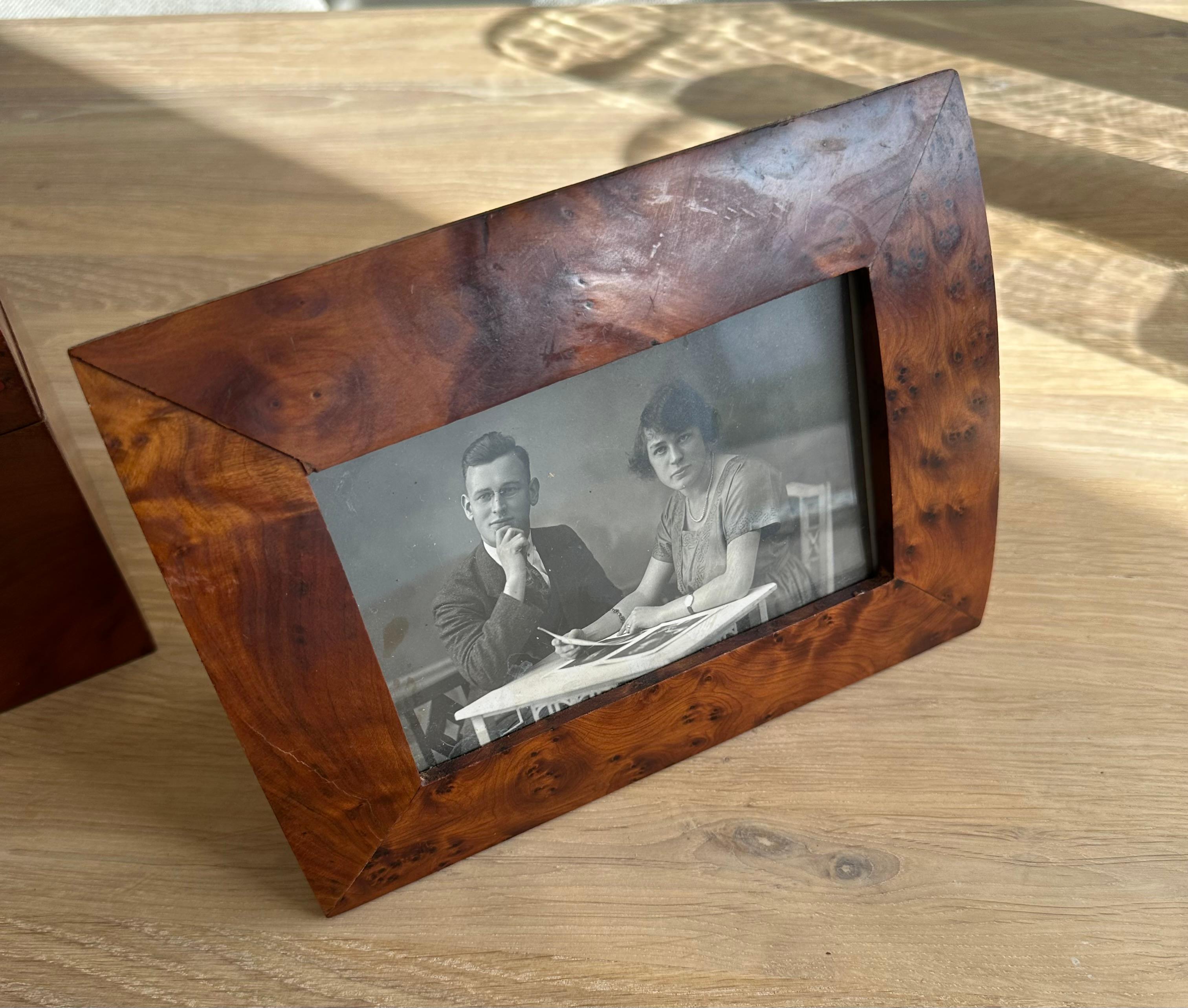 Elegante Juego De Madera De Burl / Burr Dos Cofres / Cajas Para Joyas Con Marco De Fotos en venta 5