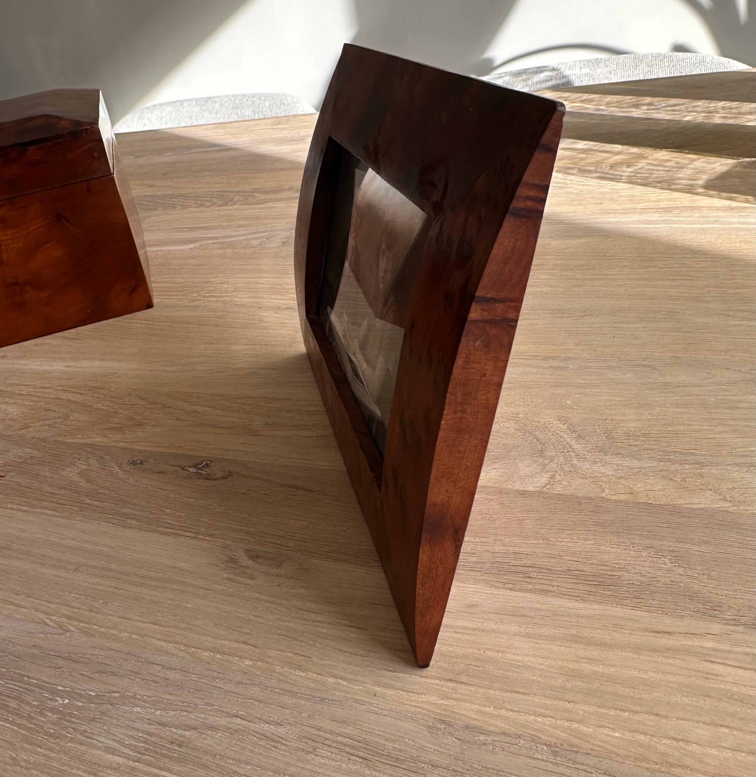 Elegante Juego De Madera De Burl / Burr Dos Cofres / Cajas Para Joyas Con Marco De Fotos en venta 6