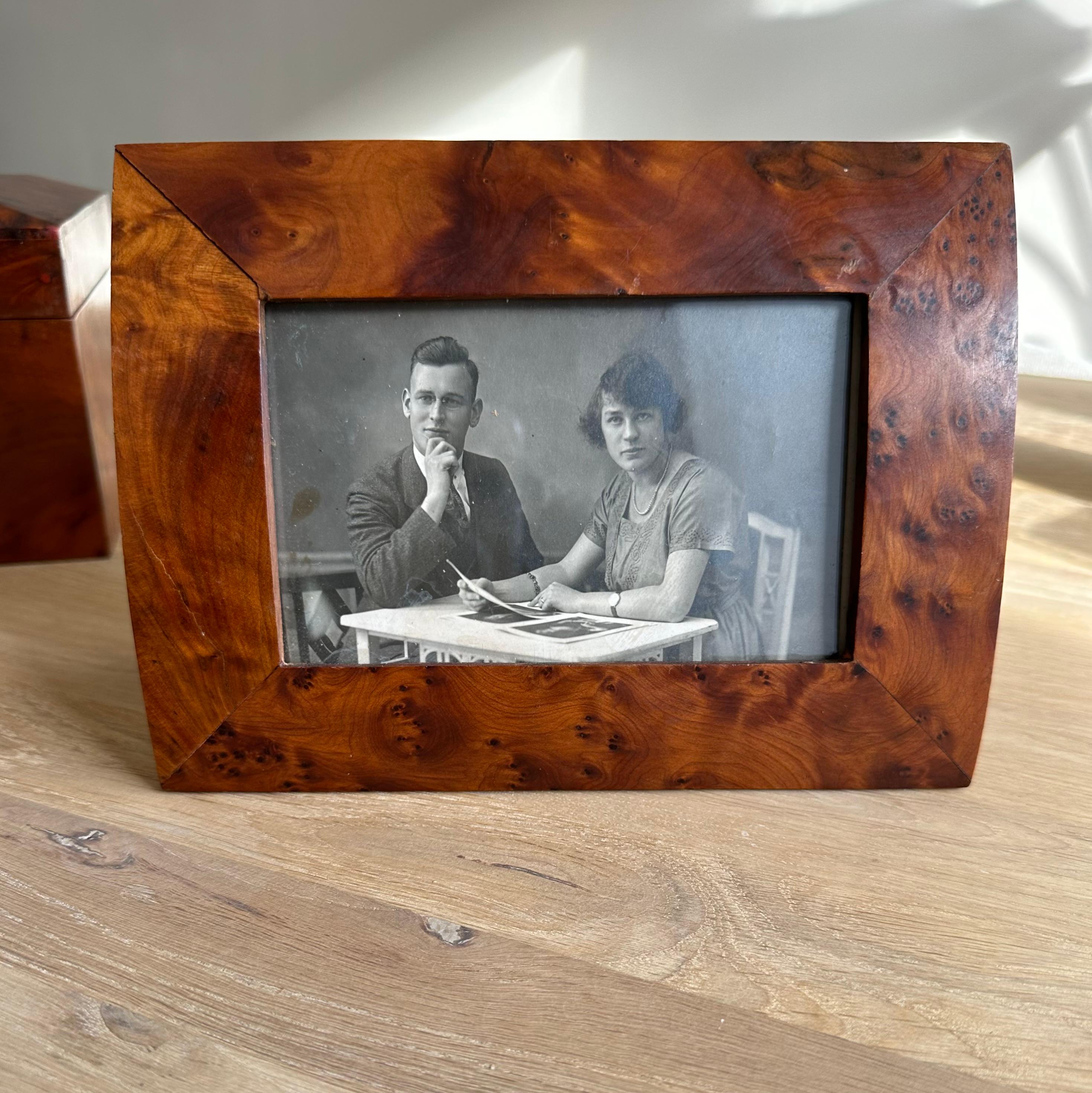 Elegante Juego De Madera De Burl / Burr Dos Cofres / Cajas Para Joyas Con Marco De Fotos en venta 9