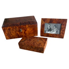 Elegante Juego De Madera De Burl / Burr Dos Cofres / Cajas Para Joyas Con Marco De Fotos