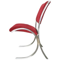 Stylish Set of 4 Maison Jansen Chrome and Red Velour Dining Chairs