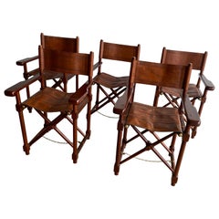 Stylish Set of 5 Dressed Saddle Leather Foldable Director or Campaign Chairs
