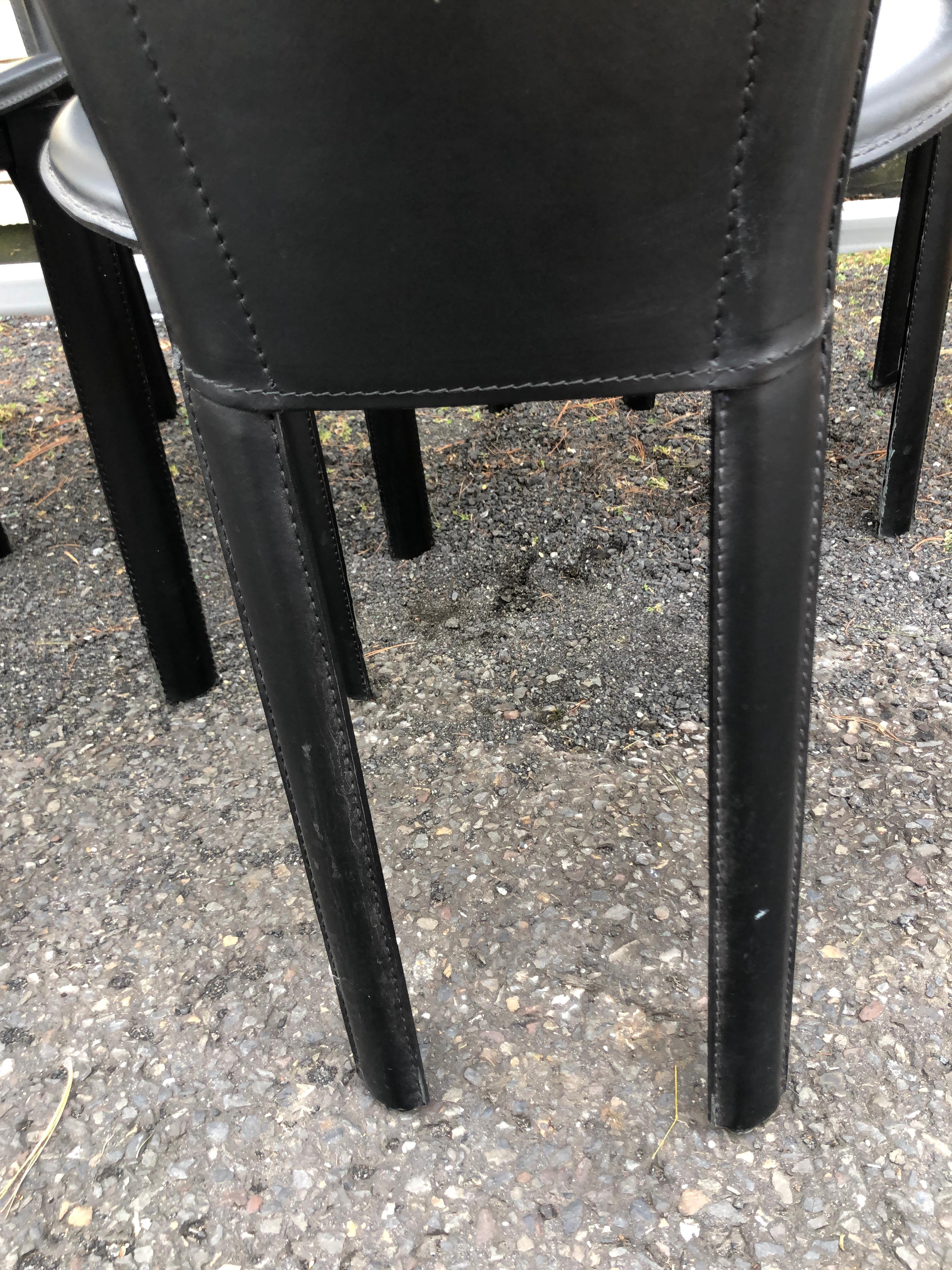 Stylish Set of 8 Italian Black Leather Dining Chair Tall Asymmetric Back   For Sale 2