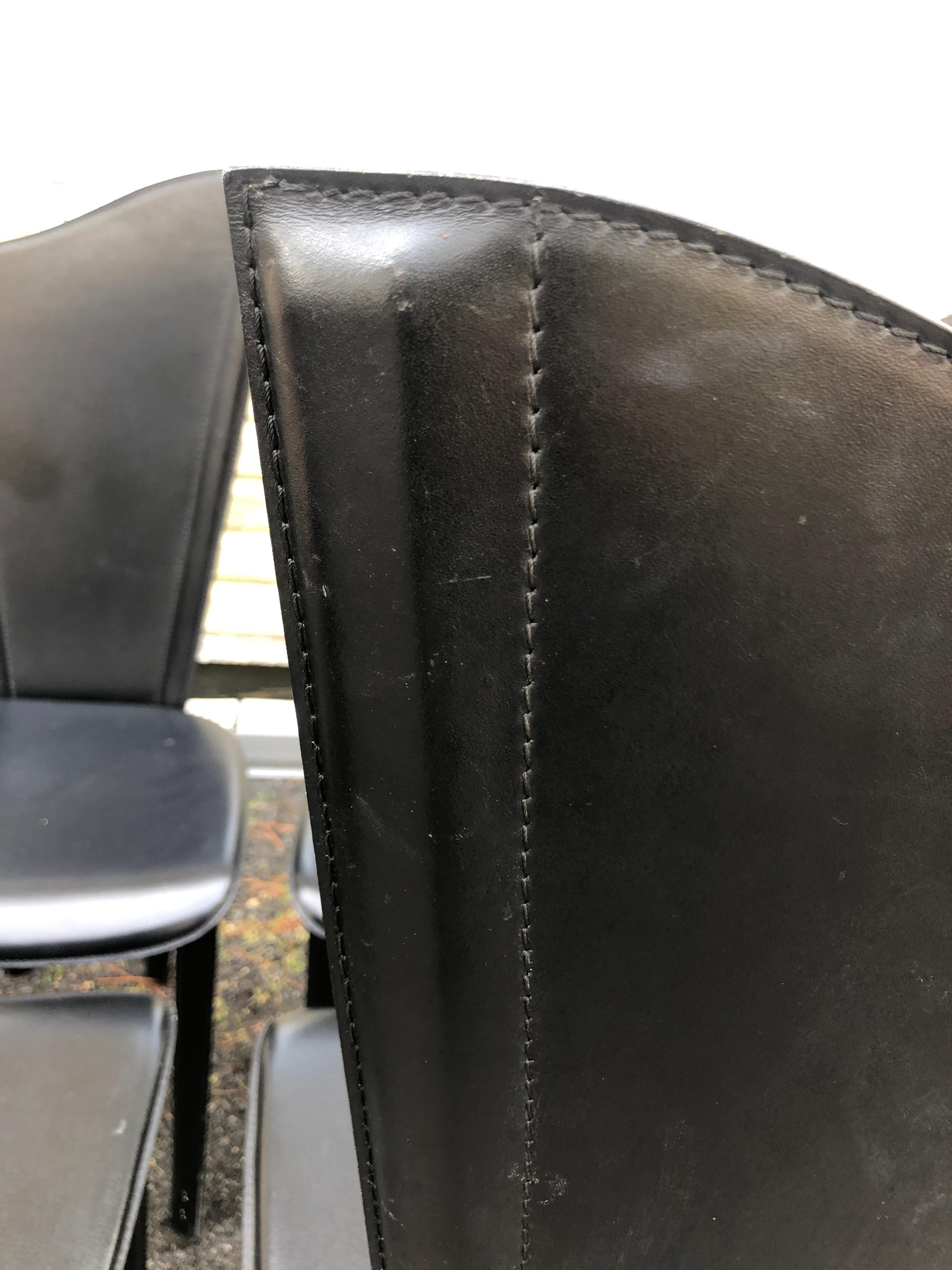 Stylish Set of 8 Italian Black Leather Dining Chair Tall Asymmetric Back   For Sale 3