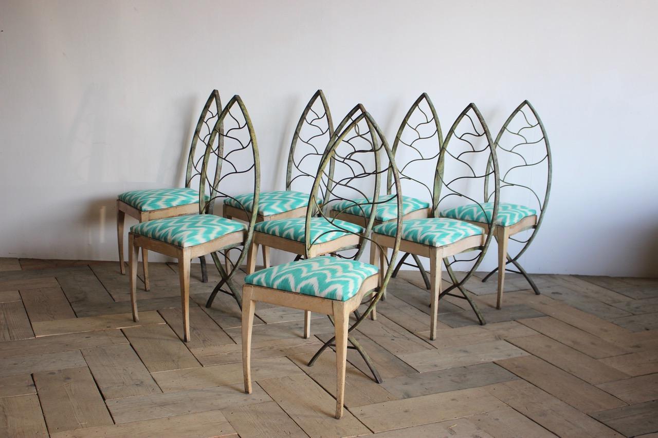 Metal Stylish Set of Eight, 1940s Dining Chairs For Sale