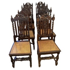 Stylish set of eight antique Victorian quality carved oak dining chairs