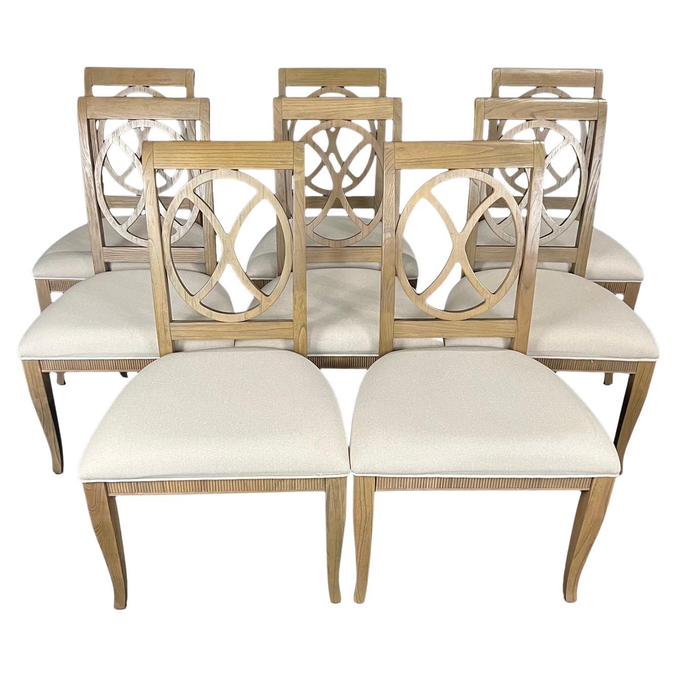 Stylish Set of Six Classic Ring Back Bleached Oak Dining Chairs For Sale