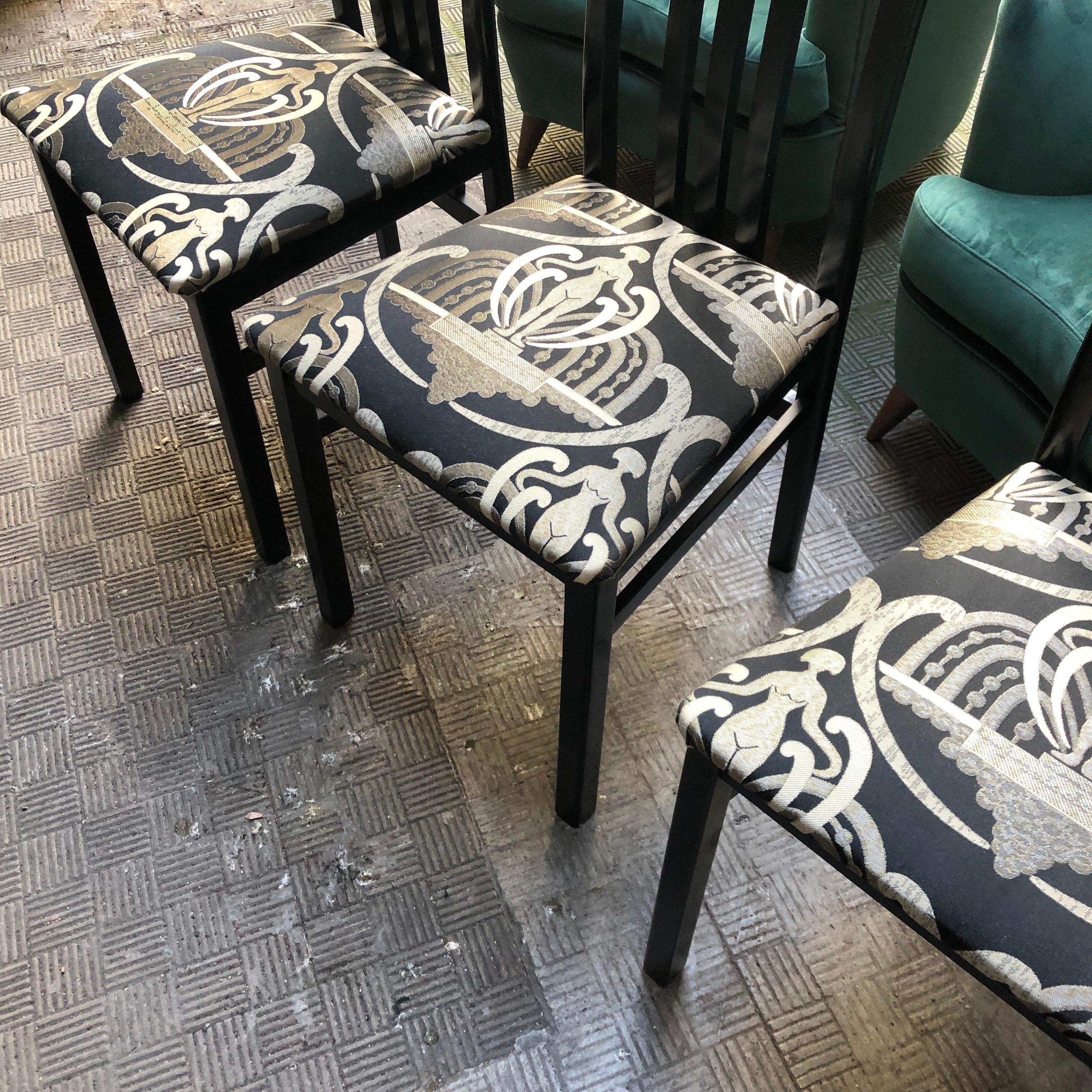 Fabric Stylish Set of Four Mid-Century Modern Italian Dining Chairs, circa 1970