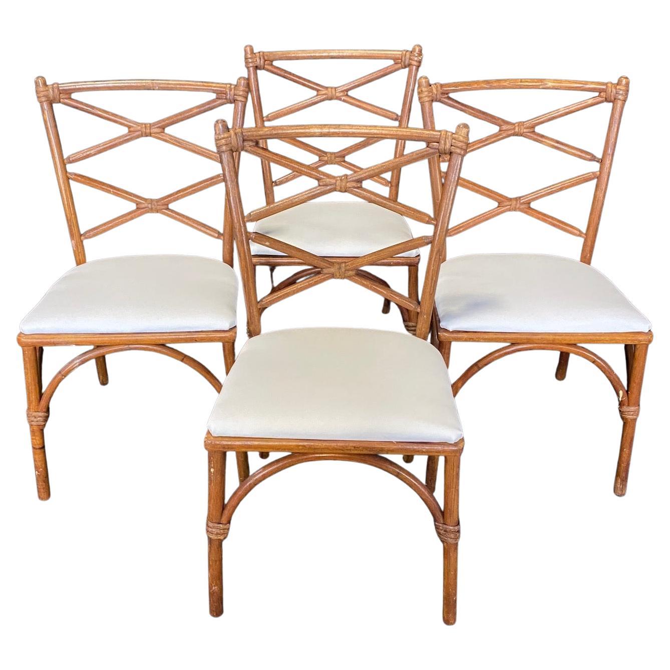 Stylish Set of Four Vintage Heywood Wakefield Faux Bamboo Dining Chairs