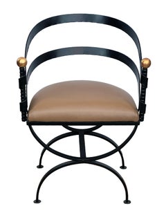 Stylish Set of Four Wrought Iron Barrel-back Curule-form Chairs