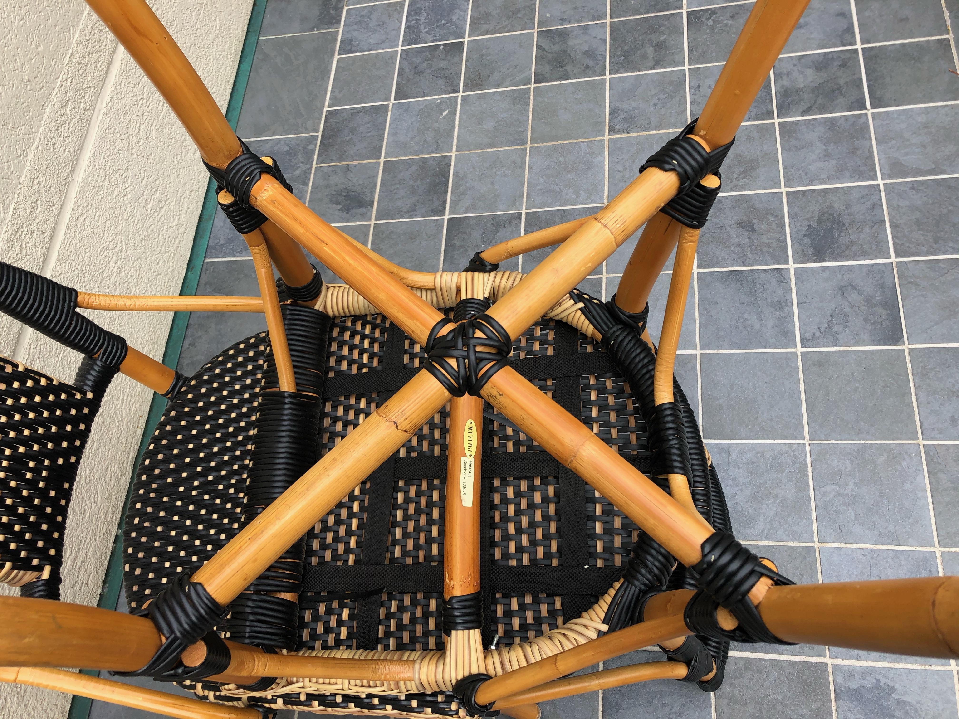 Stylish Set of Palecek Bamboo Wicker & Rattan Bistro Dining Chairs 5
