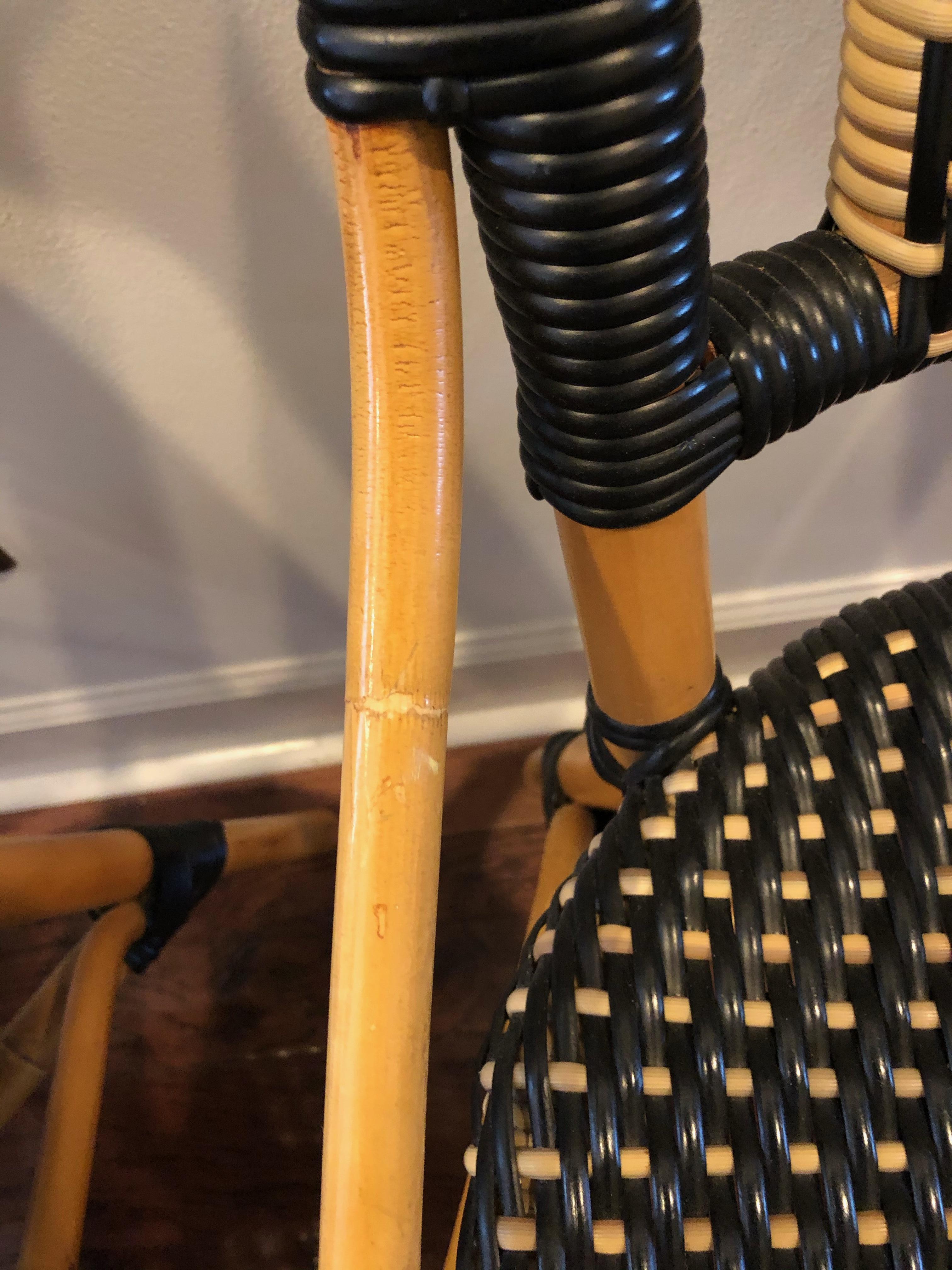 Stylish Set of Palecek Bamboo Wicker & Rattan Bistro Dining Chairs 6