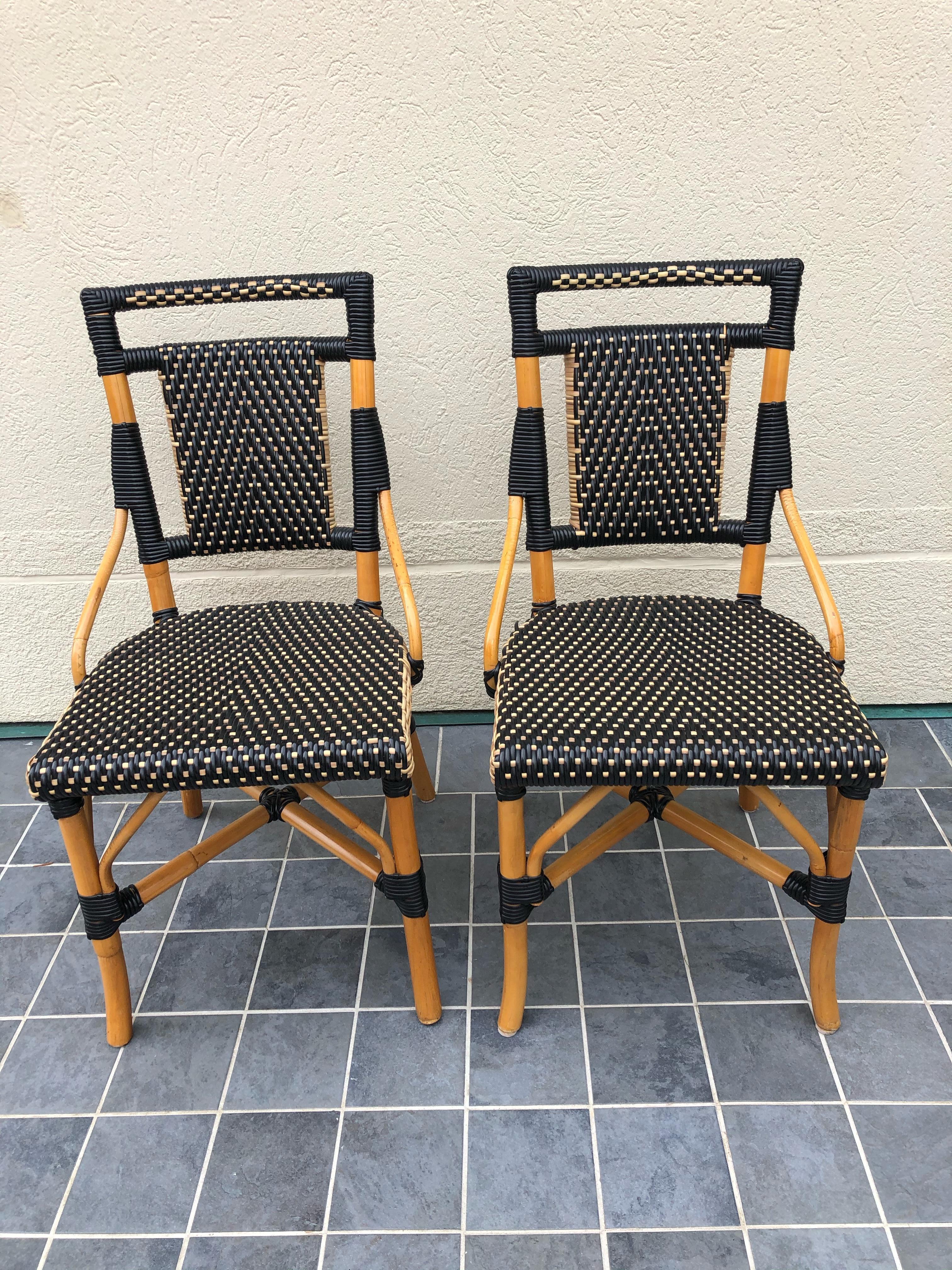 Stylish Set of Palecek Bamboo Wicker & Rattan Bistro Dining Chairs 1