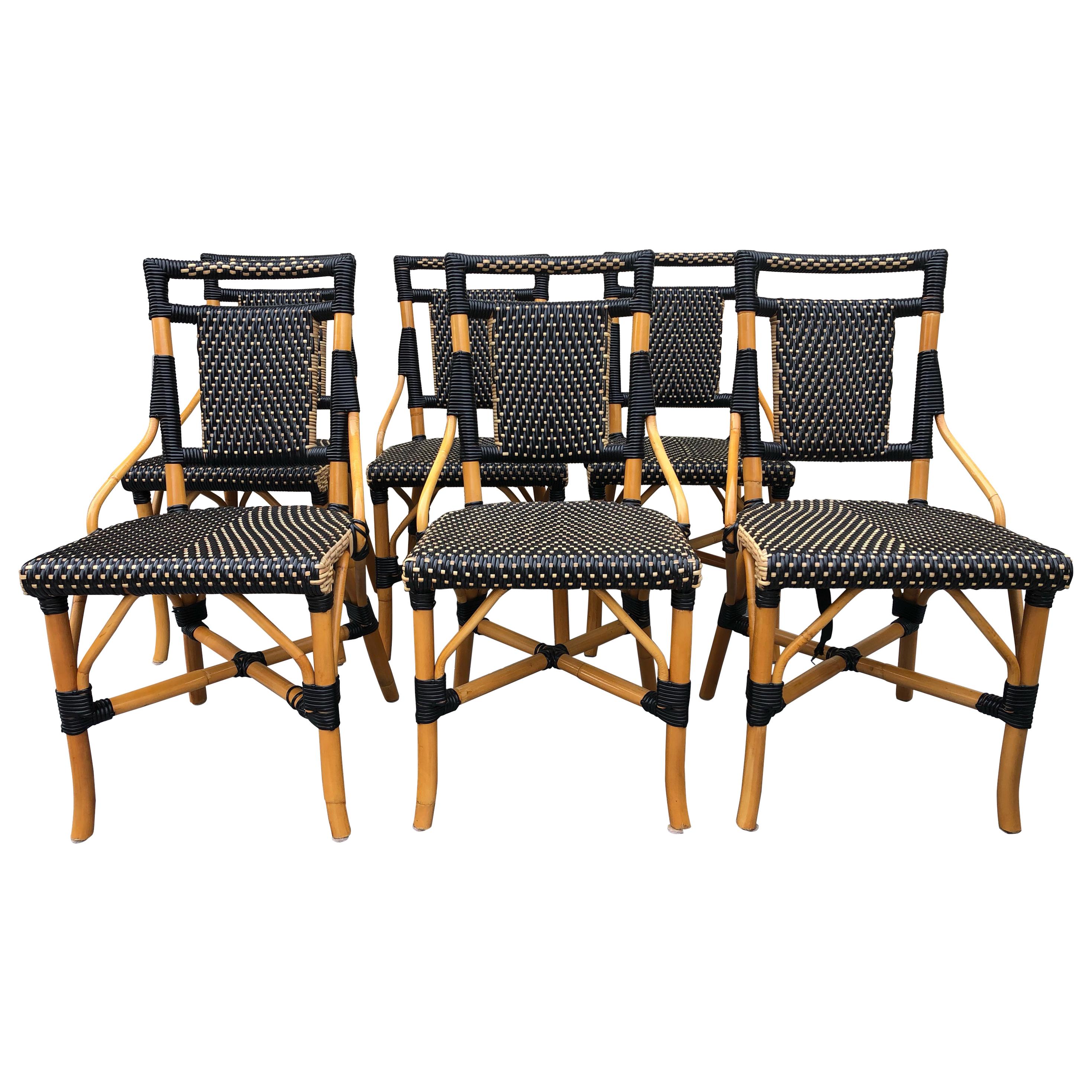 Stylish Set of Palecek Bamboo Wicker & Rattan Bistro Dining Chairs