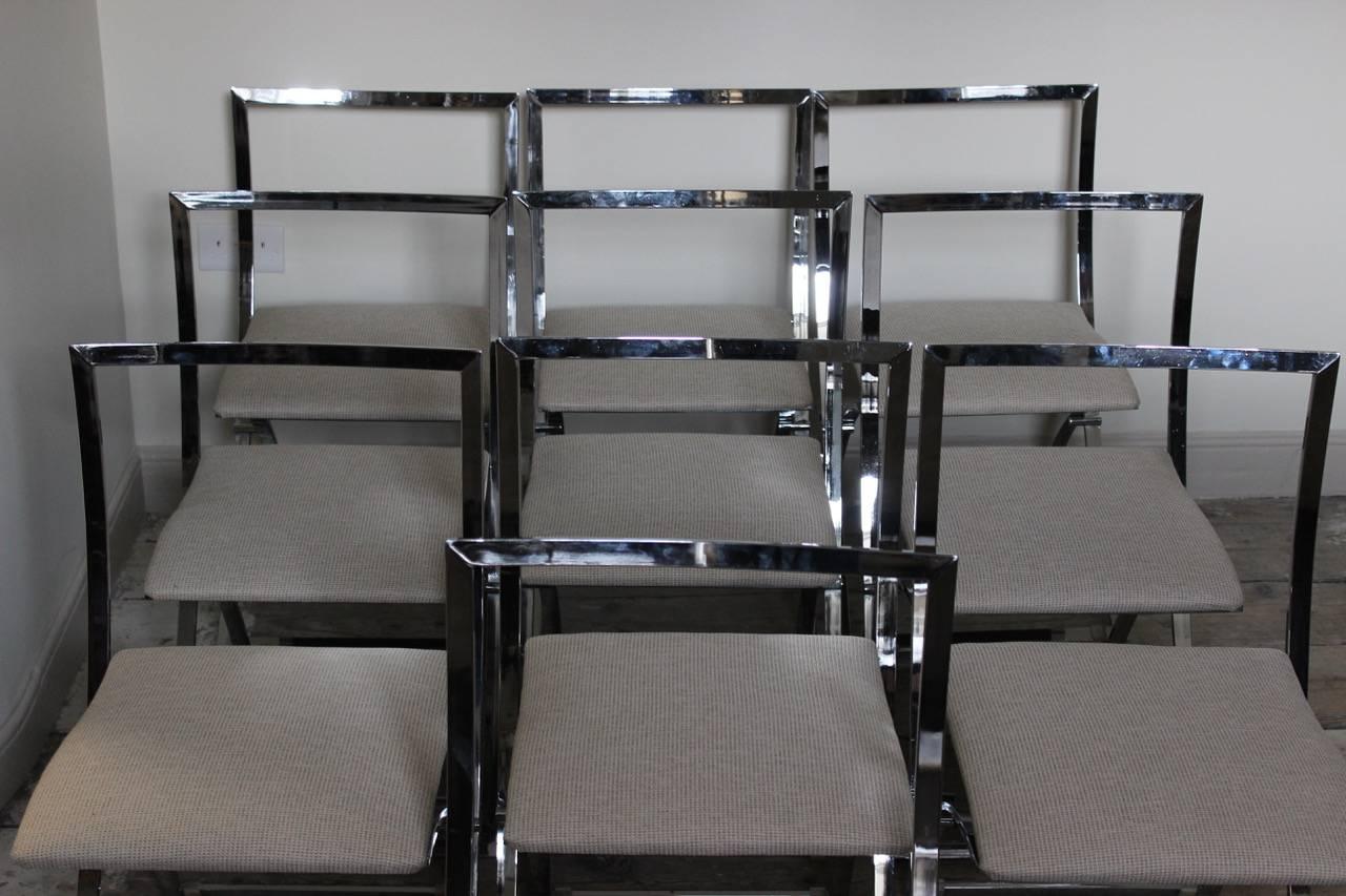 Modern Stylish Set of Ten 1970s Italian Chrome Dining Chairs For Sale