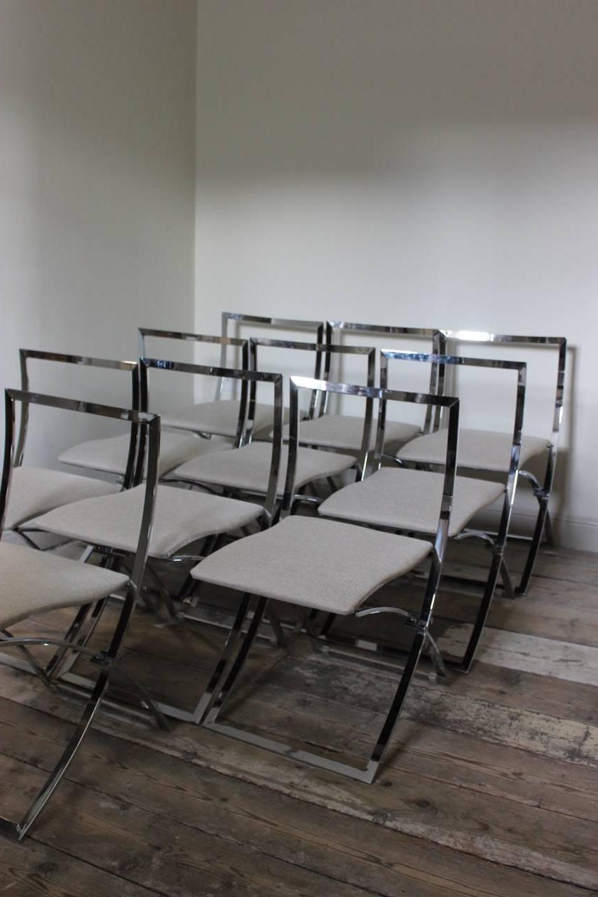 European Stylish Set of Ten 1970s Italian Chrome Dining Chairs For Sale