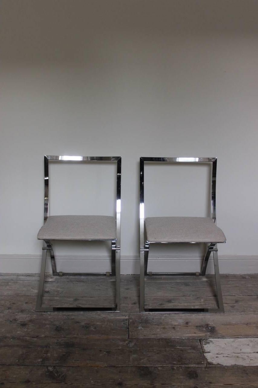 20th Century Stylish Set of Ten 1970s Italian Chrome Dining Chairs For Sale