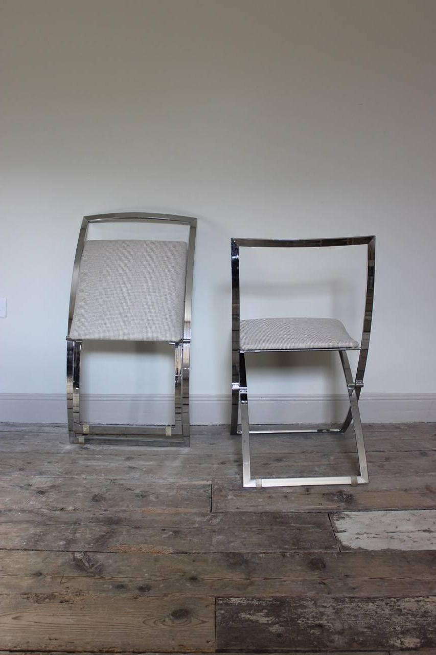 Upholstery Stylish Set of Ten 1970s Italian Chrome Dining Chairs For Sale