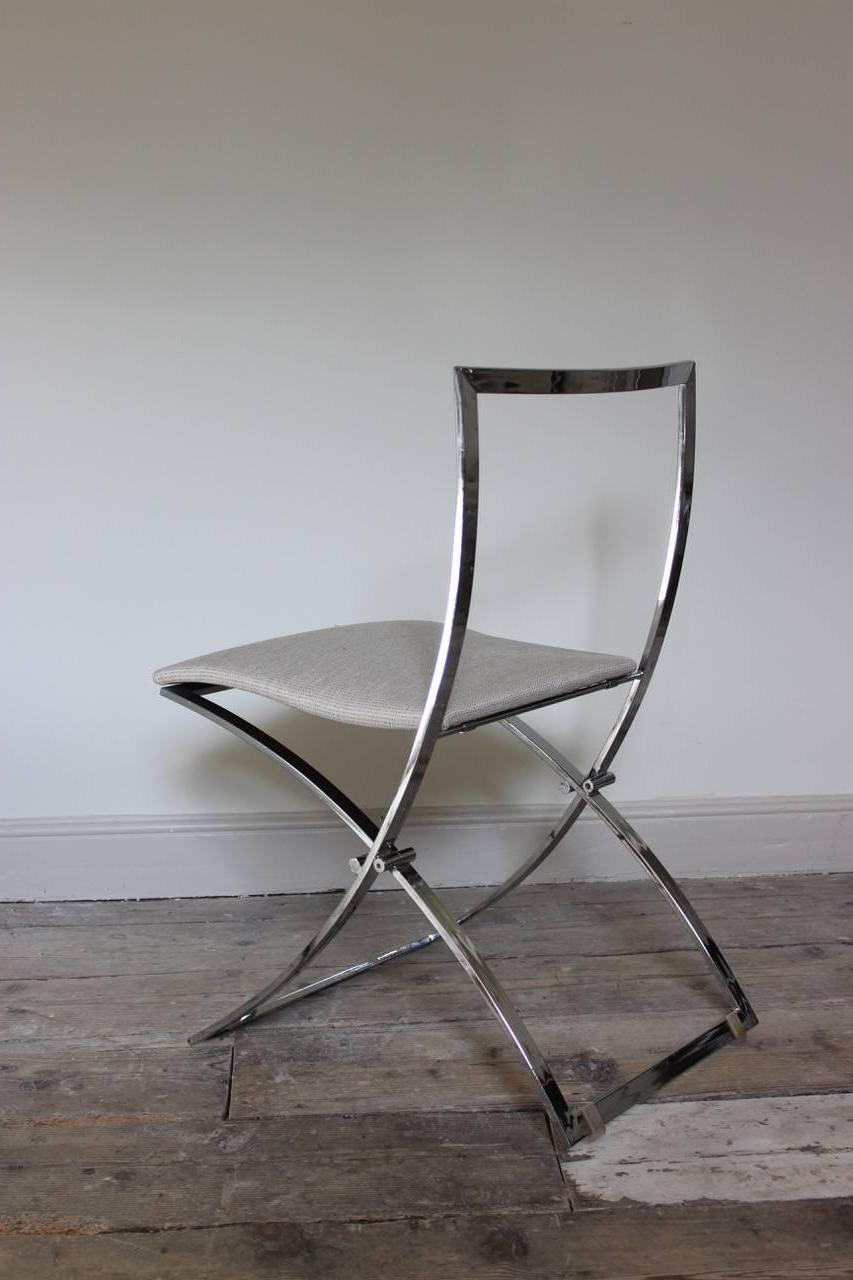 Stylish Set of Ten 1970s Italian Chrome Dining Chairs For Sale 1