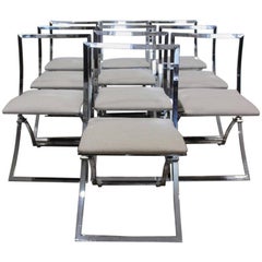 Vintage Stylish Set of Ten 1970s Italian Chrome Dining Chairs