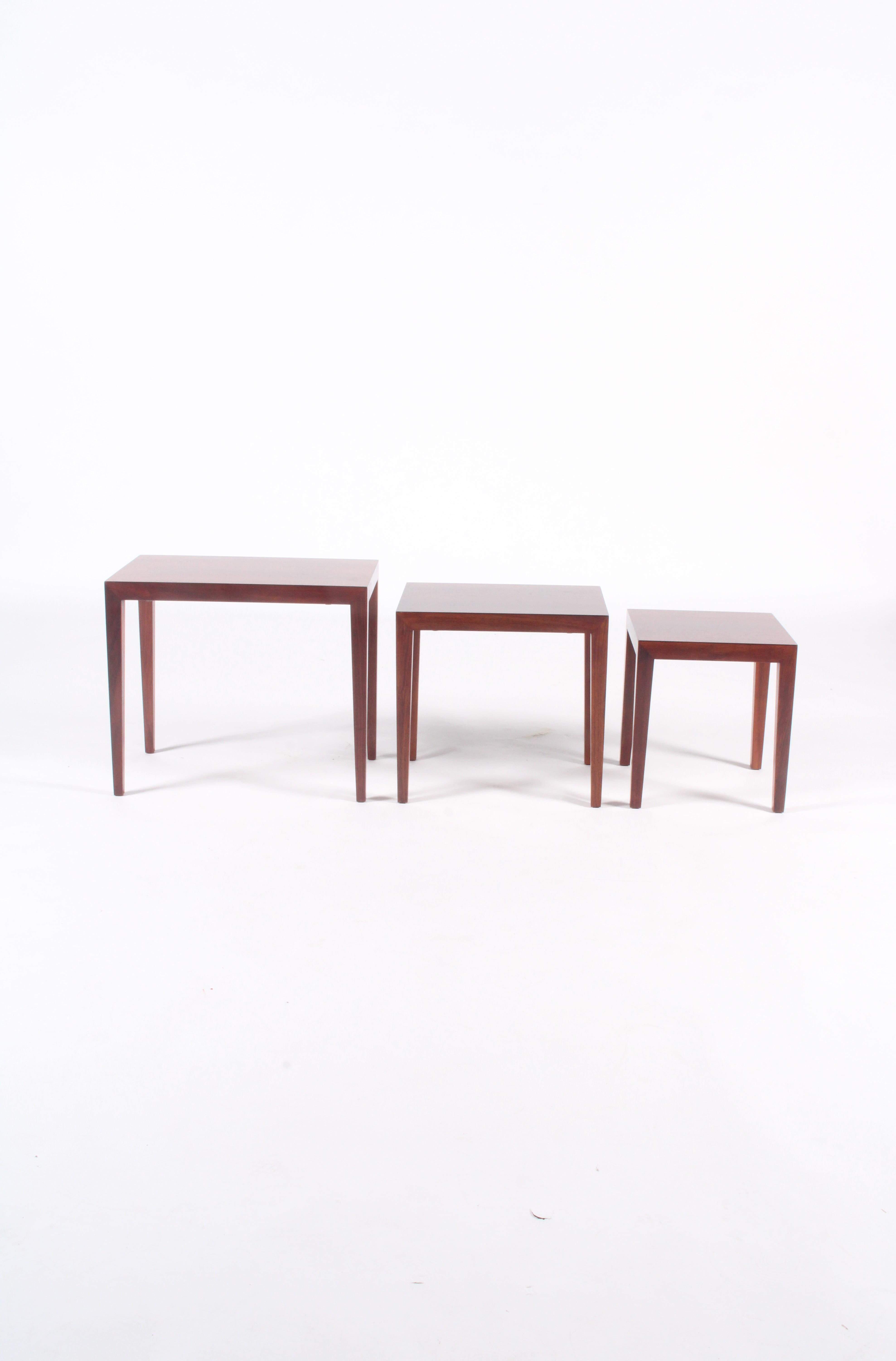 Mid-Century Modern Stylish Set Of Three Danish Nesting Tables By Severin Hansen * Free Shipping For Sale