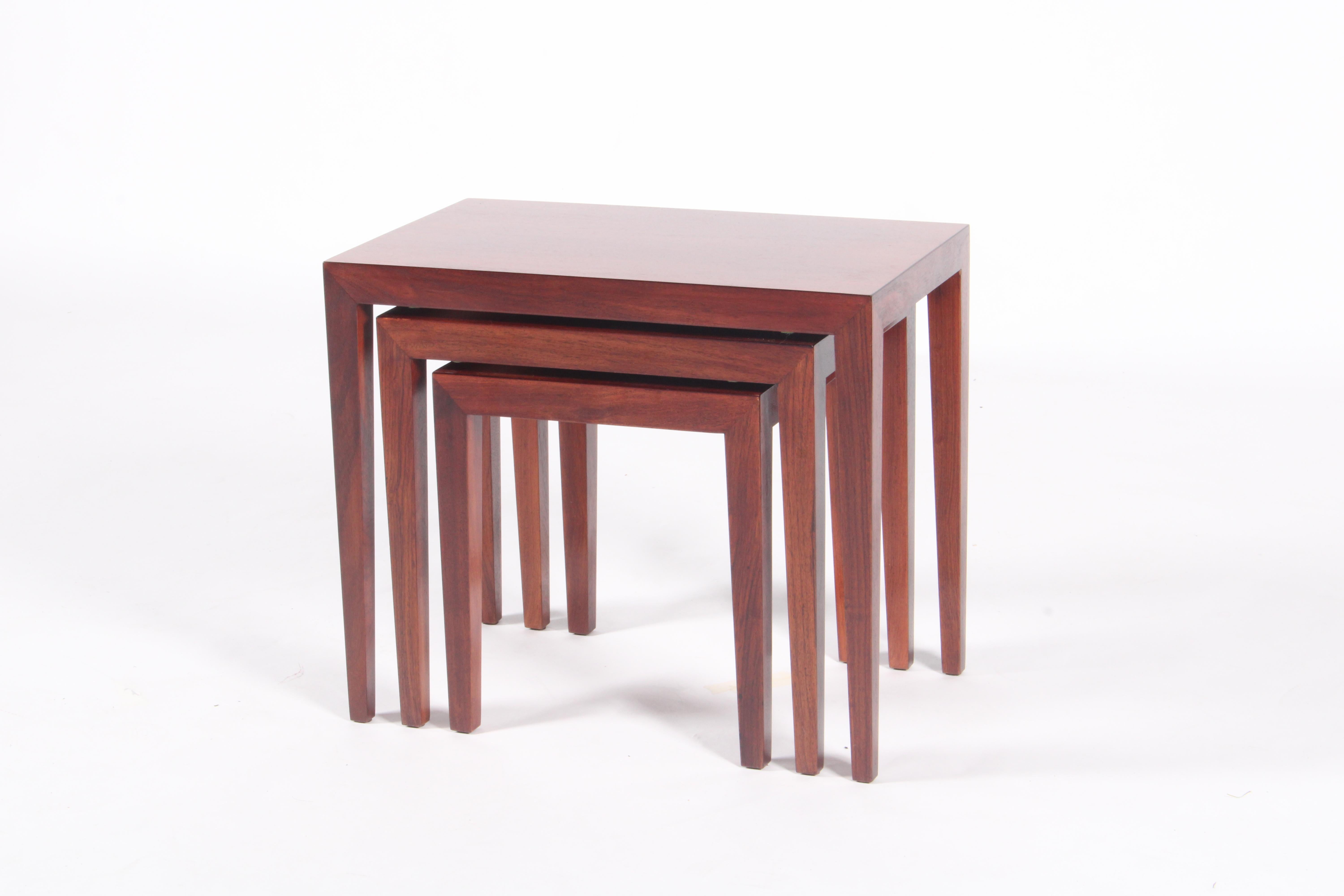 Mid-20th Century Stylish Set Of Three Danish Nesting Tables By Severin Hansen * Free Shipping For Sale