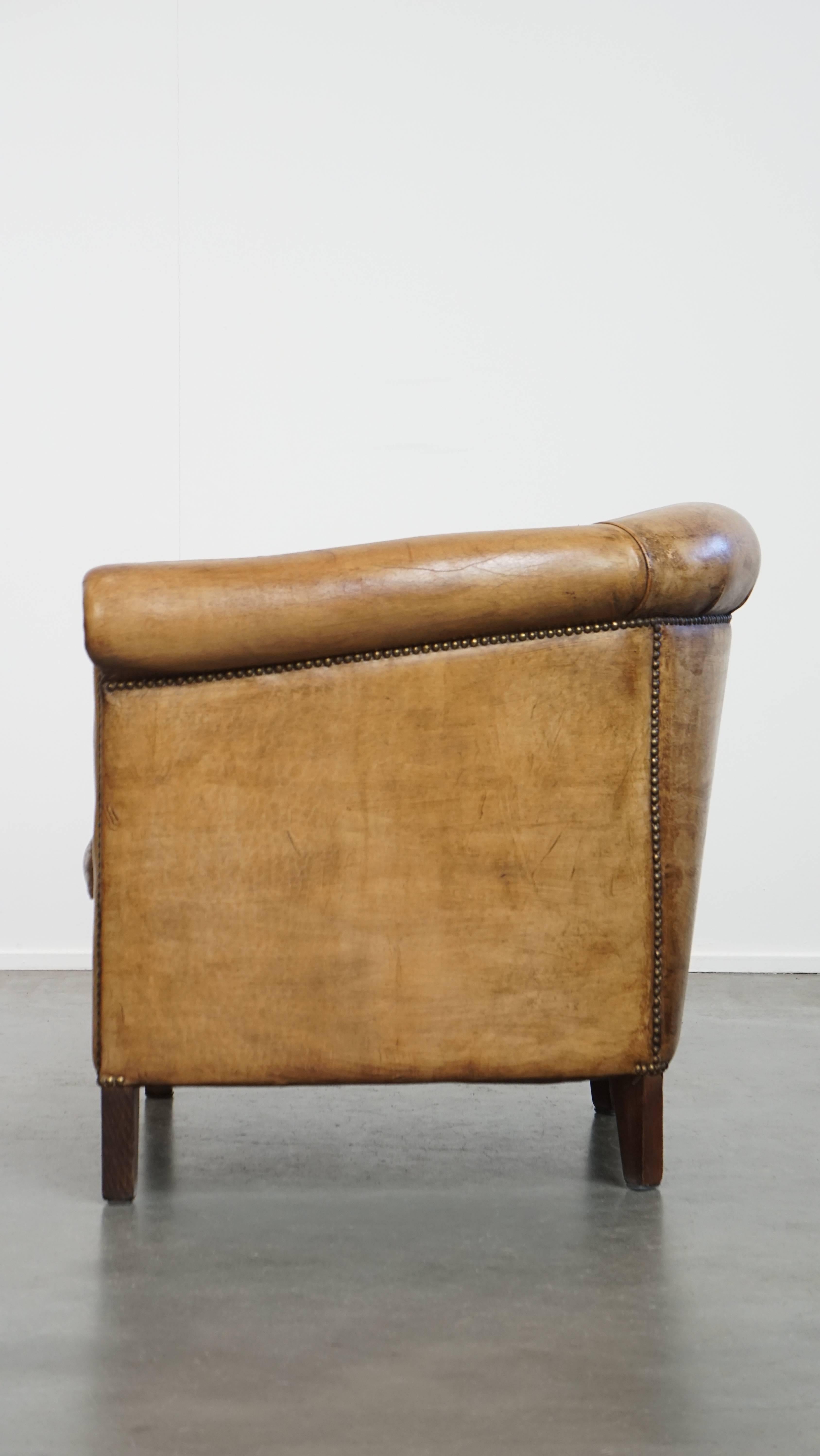 Fauteuil club élégant en cuir de mouton avec de belles couleurs Bon état - En vente à Harderwijk, NL