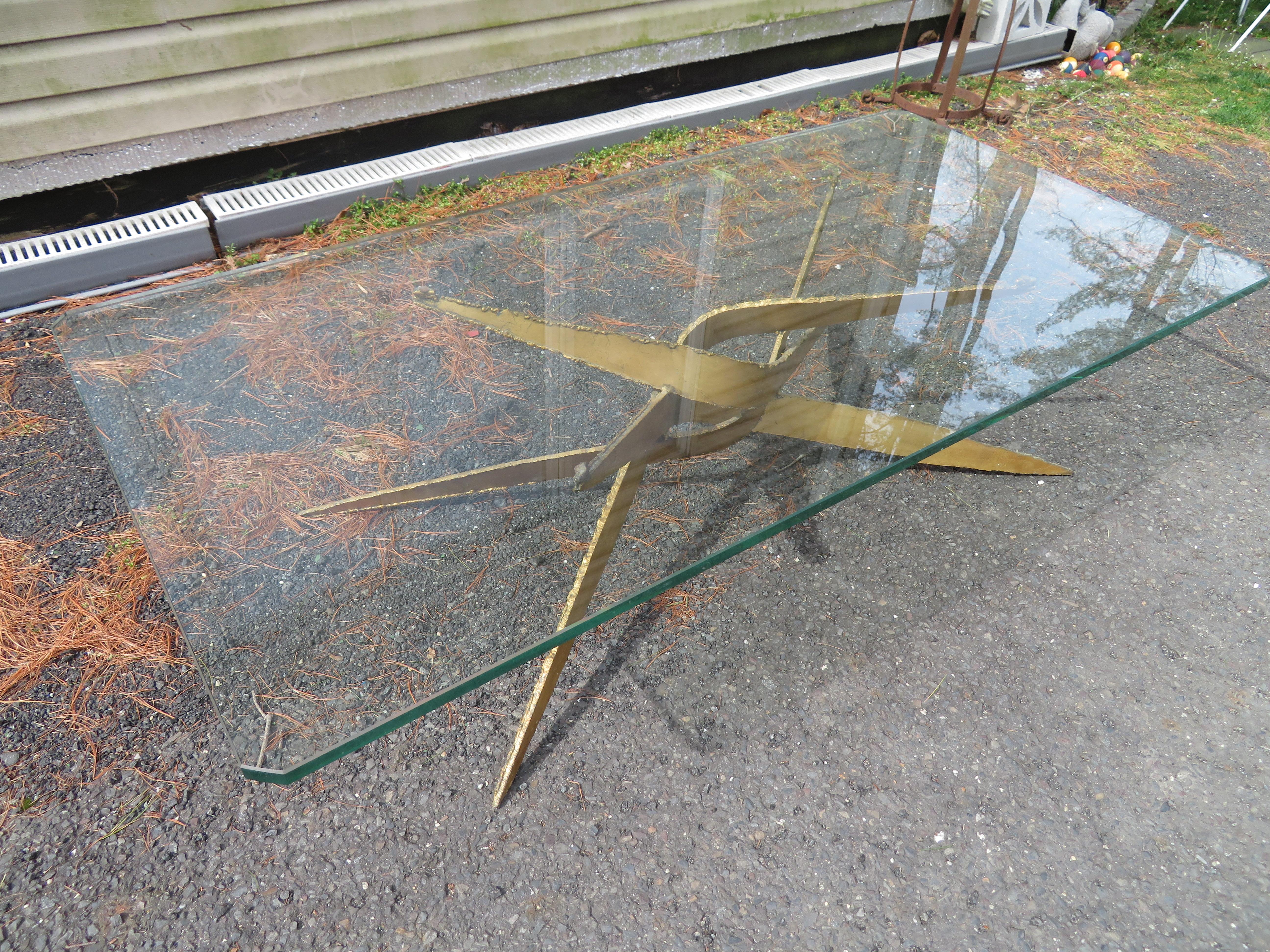 Stylish Silas Seandel Style Torch Cut Steel Coffee Table, 1970s For Sale 4