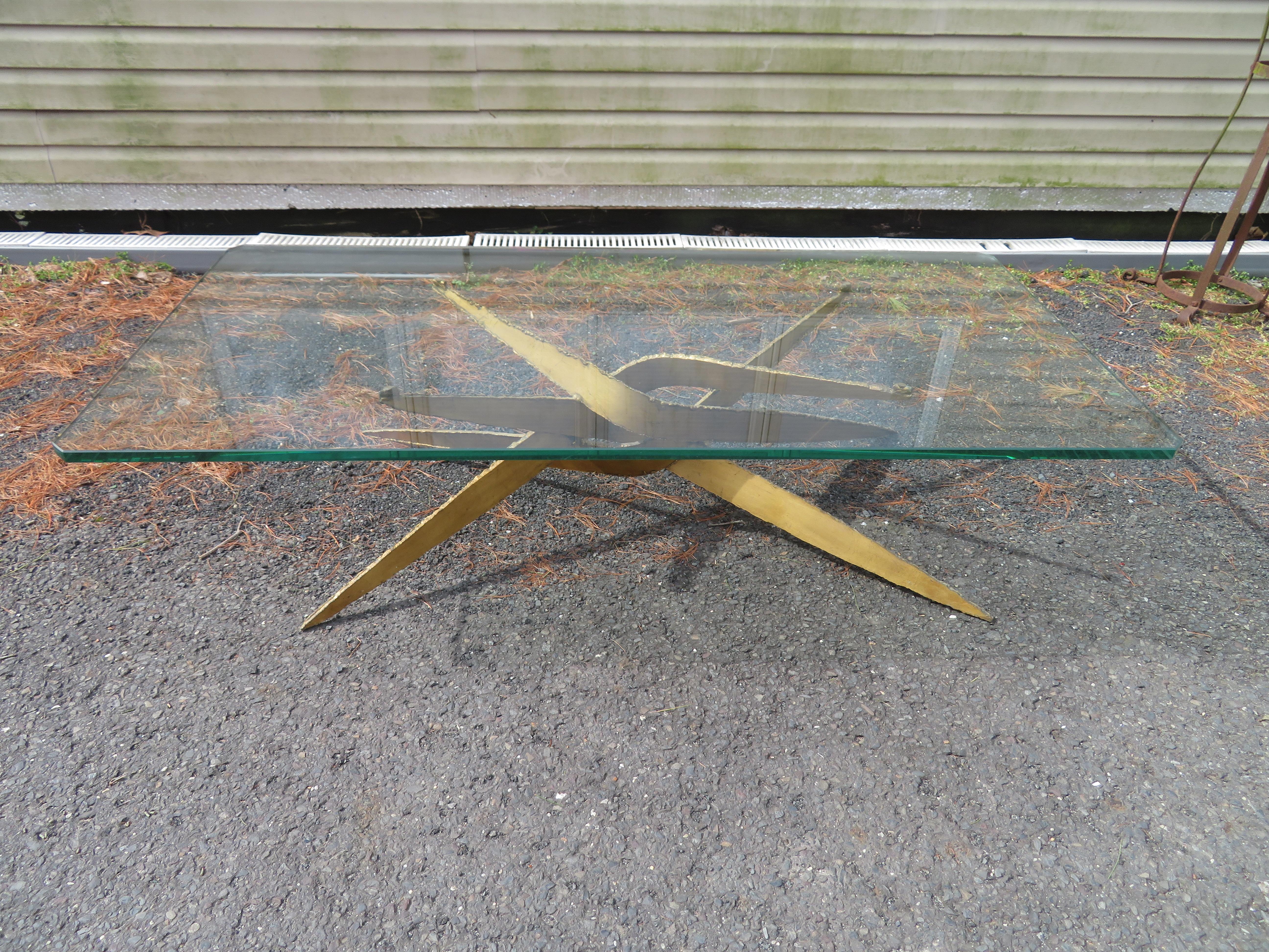 Stylish Silas Seandel Style Torch Cut Steel Coffee Table, 1970s For Sale 9