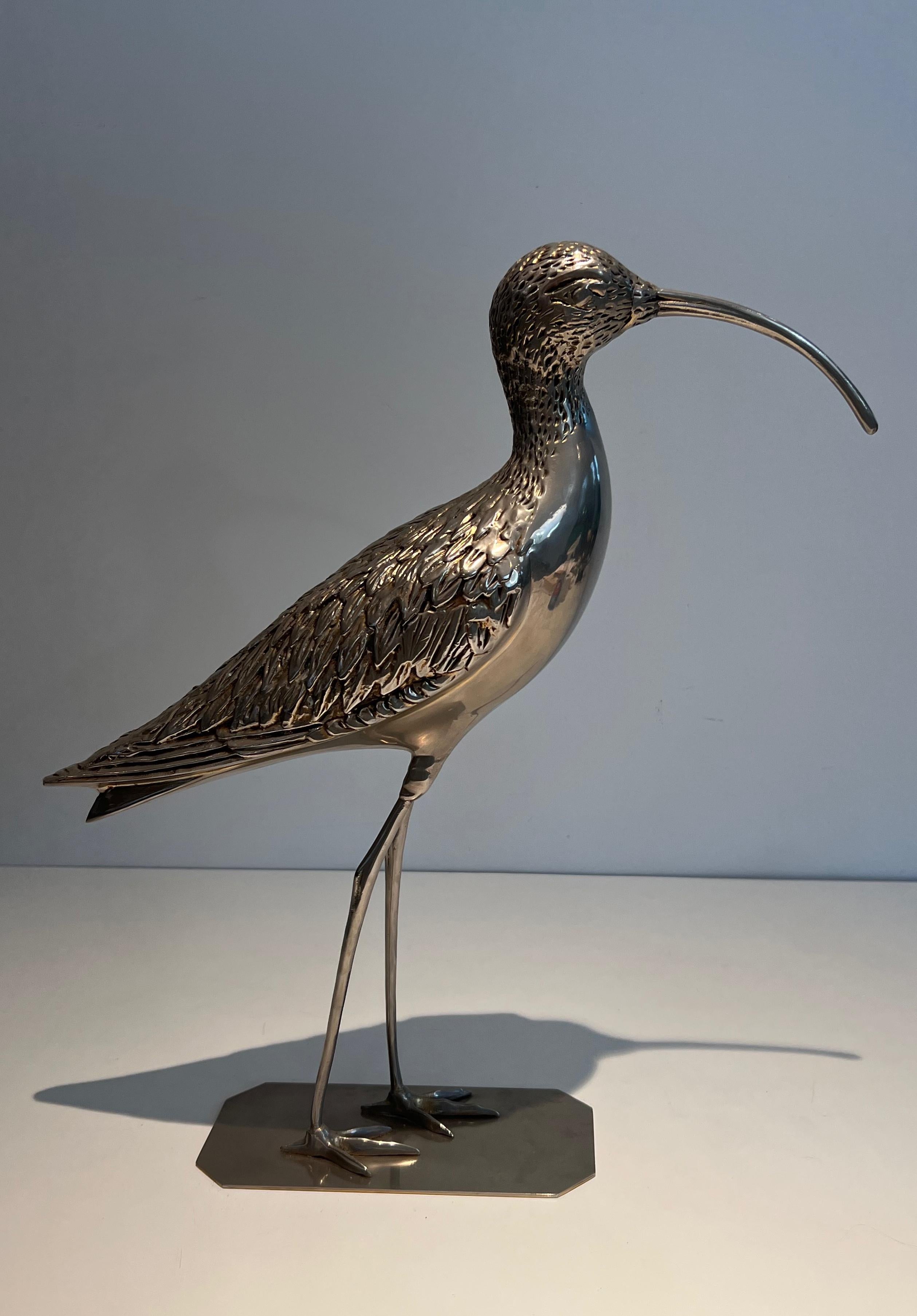 Élégant oiseau en laiton argenté. Travail français. Circa 1970 en vente 5