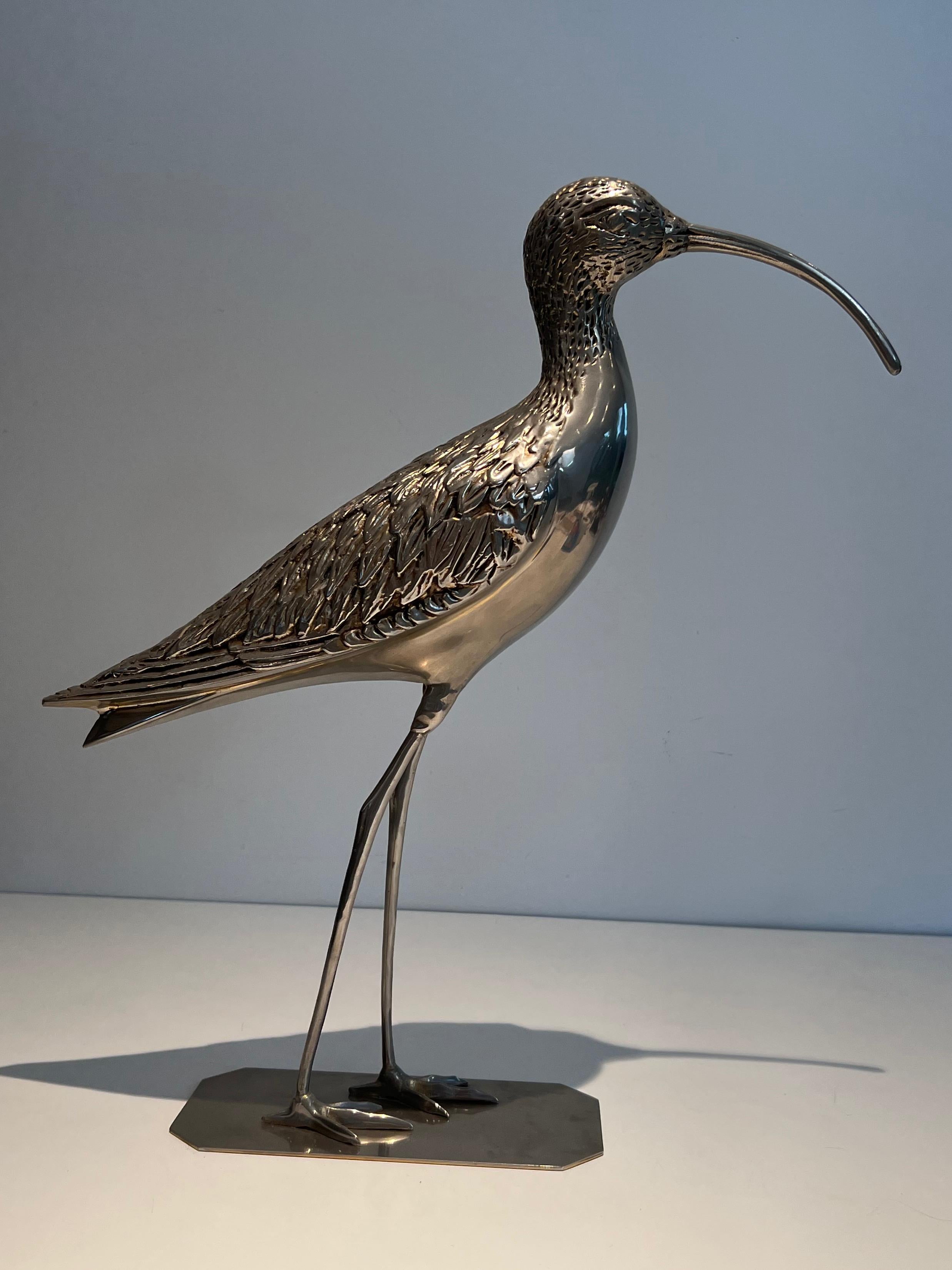 Élégant oiseau en laiton argenté. Travail français. Circa 1970 en vente 6