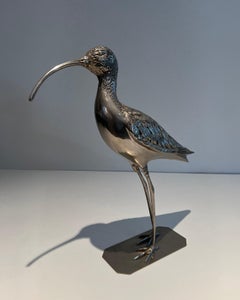 Élégant oiseau en laiton argenté. Travail français. Circa 1970