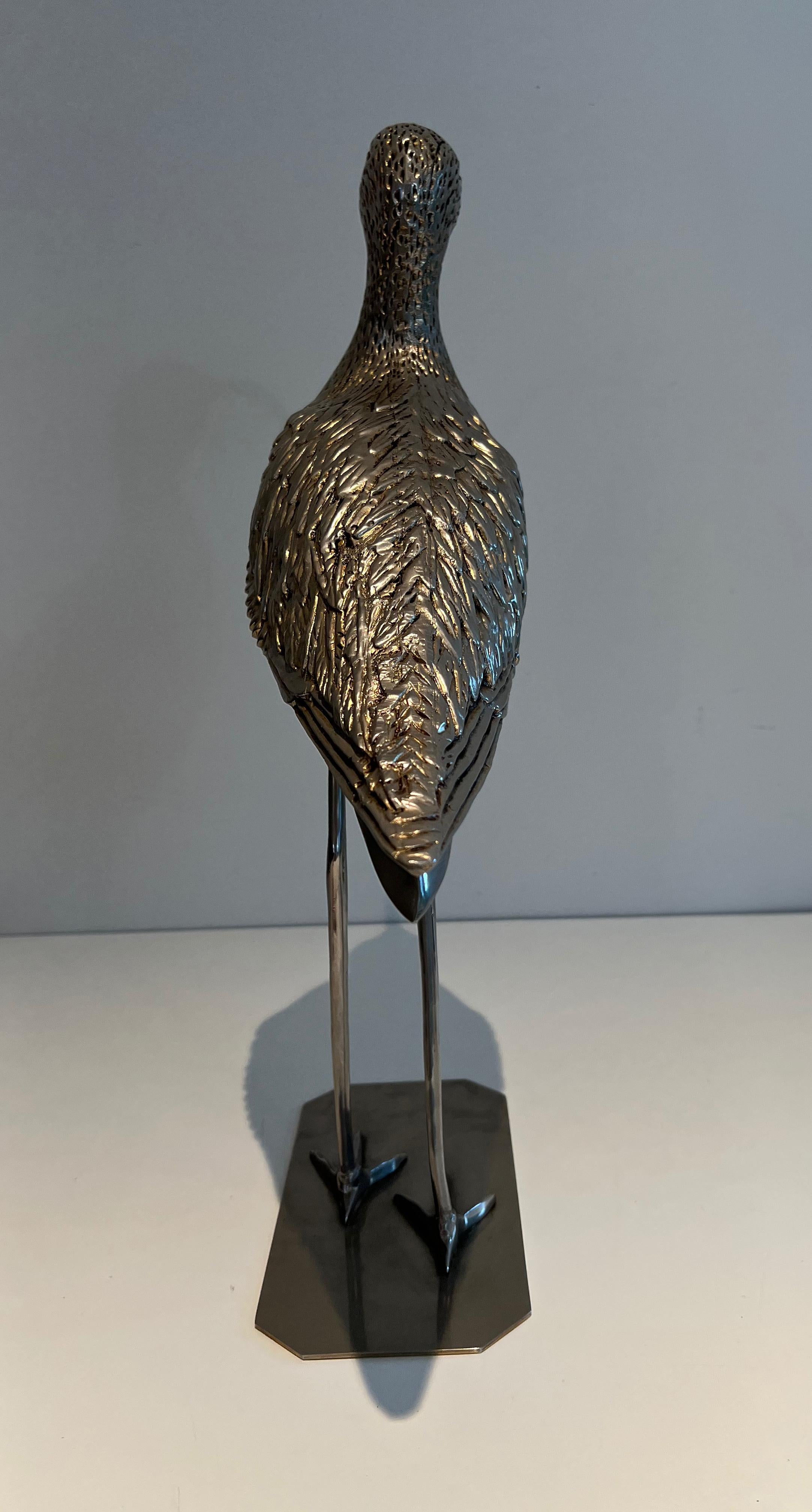 Argenté Élégant oiseau en laiton argenté. Travail français. Circa 1970 en vente